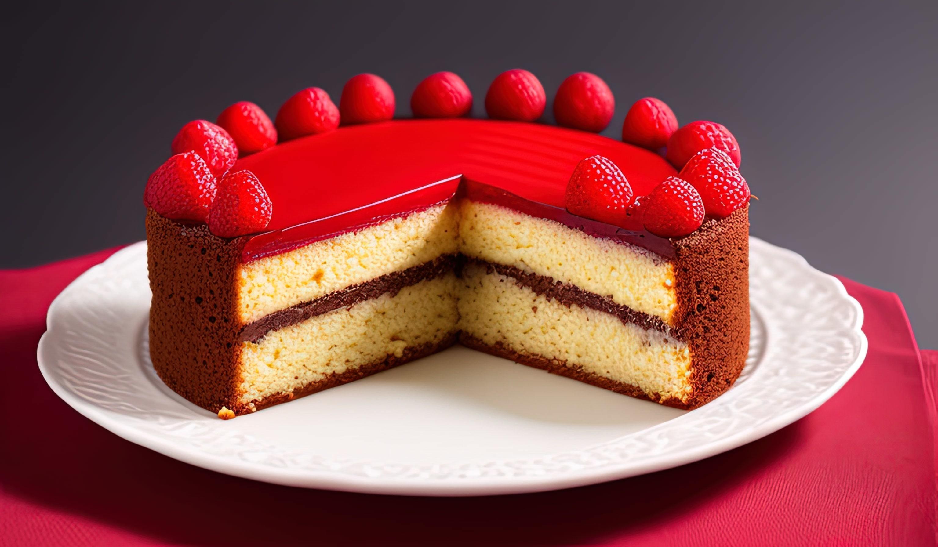 professional food photography of a piece of cake sitting on top of a red plate Stock Free