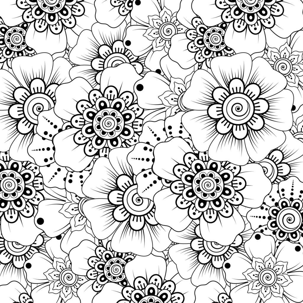 Outline square flower pattern in mehndi style for coloring book page Free Vector