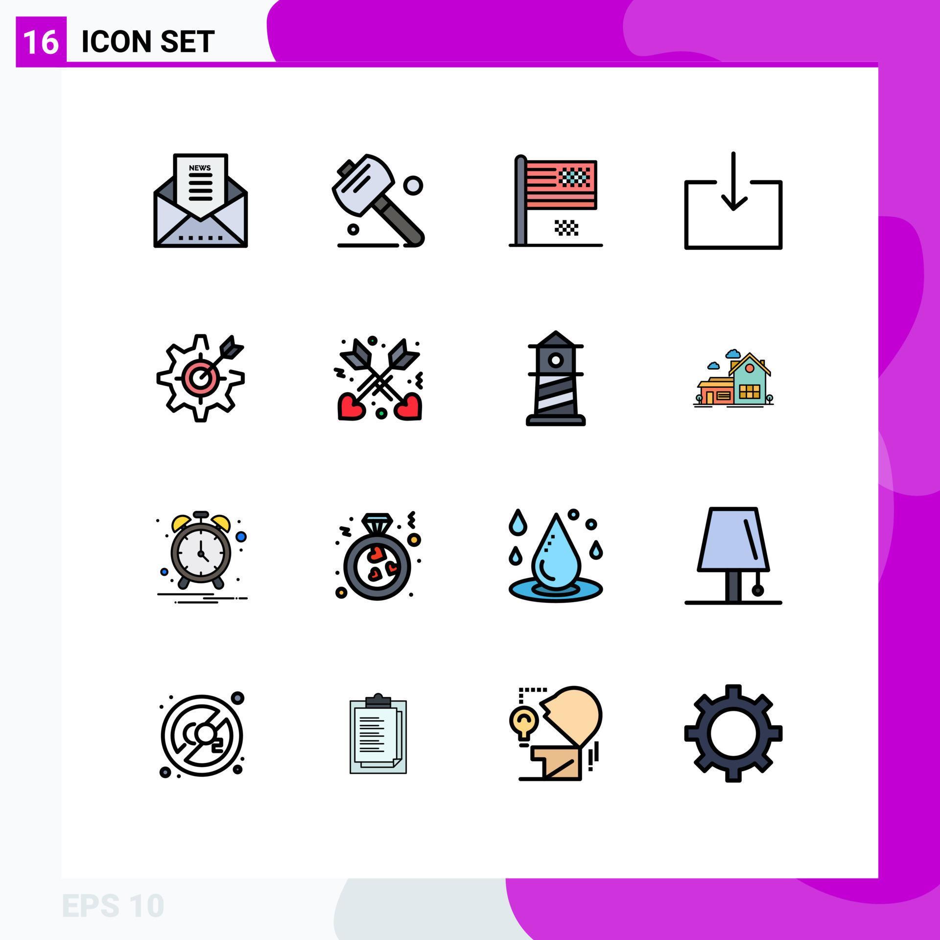 Set of 16 Modern UI Icons Symbols Signs for gear configure collapse import arrow Editable Creative Vector Design Elements Stock Free