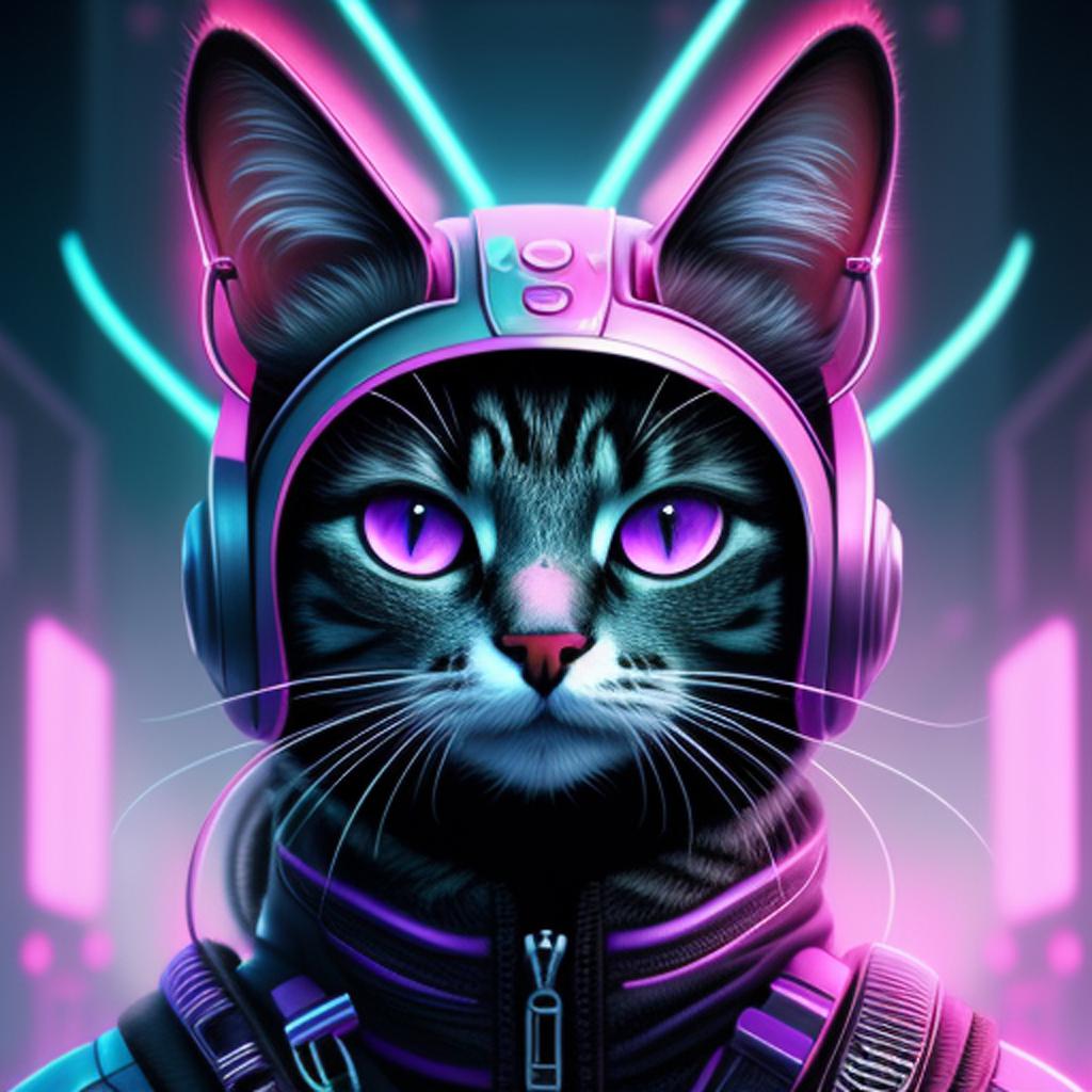 Flower cyber punk cat by @ai_generated