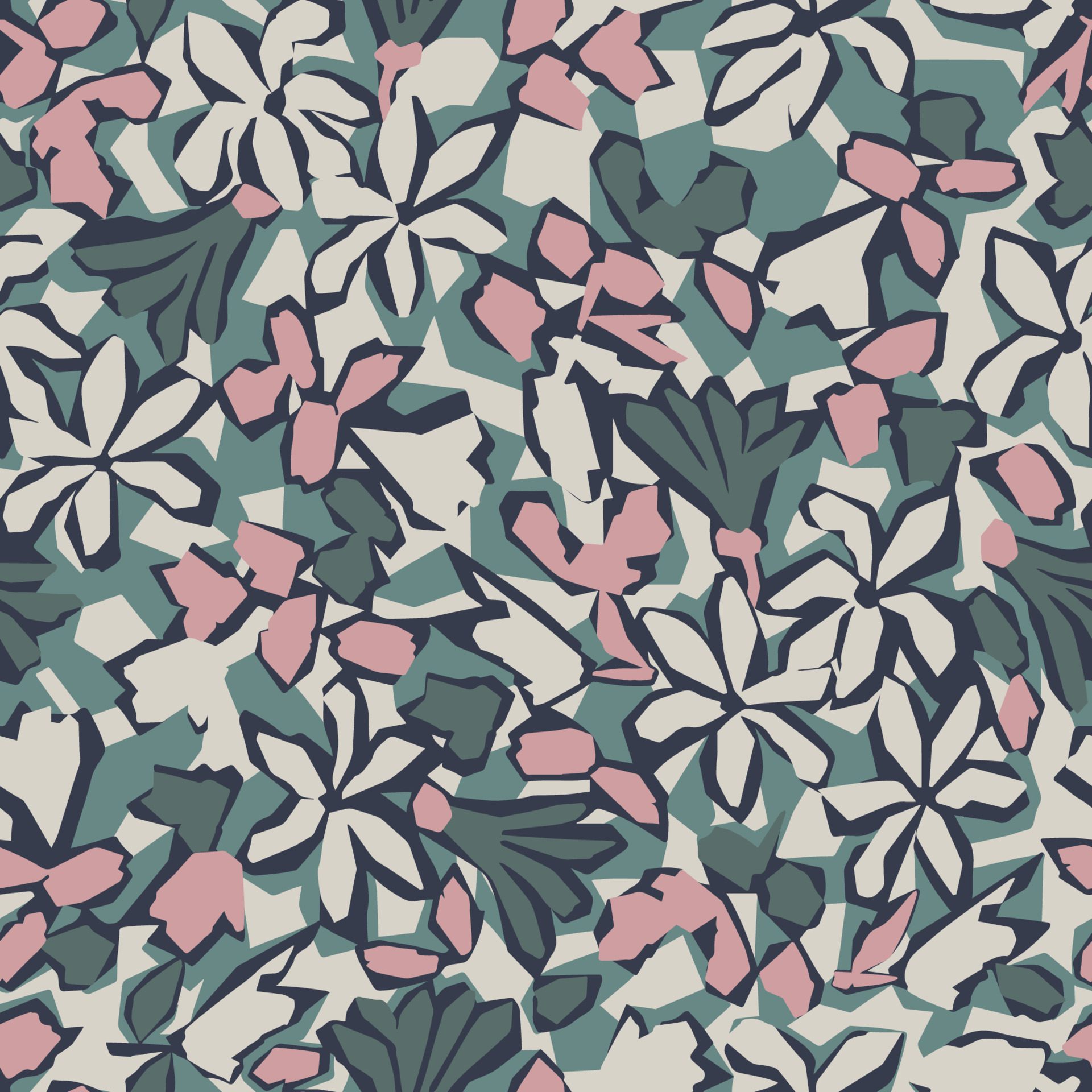 Vector abstract flower and leaf seamless repeat pattern Free Vector