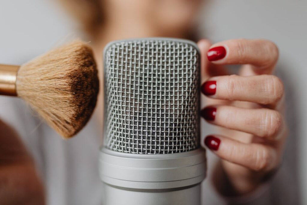 Woman Recording ASMR Sounds On Microphone Stock Free