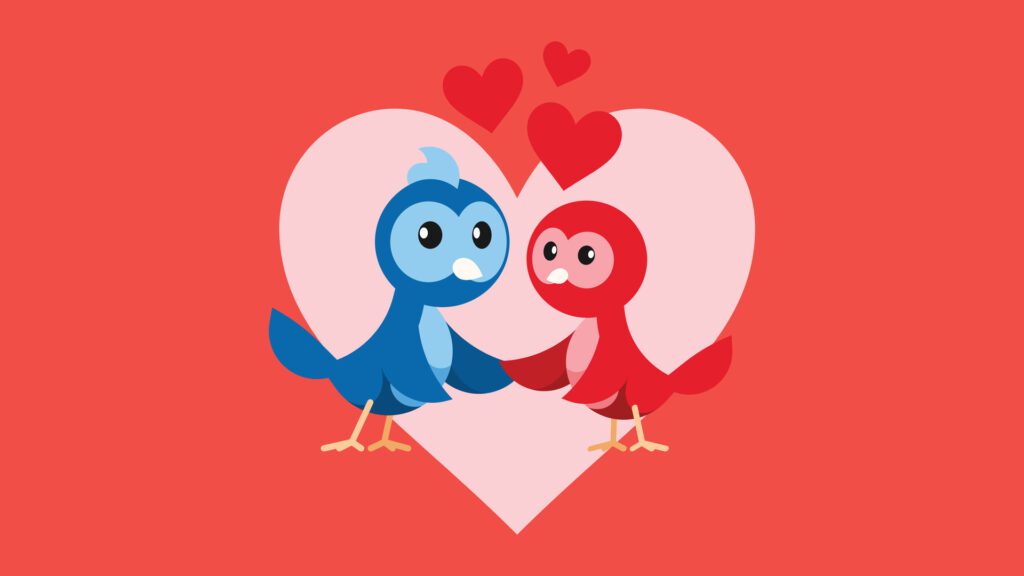 loving birds with heart icons in the backgrounds in valentine’s day Free Vector