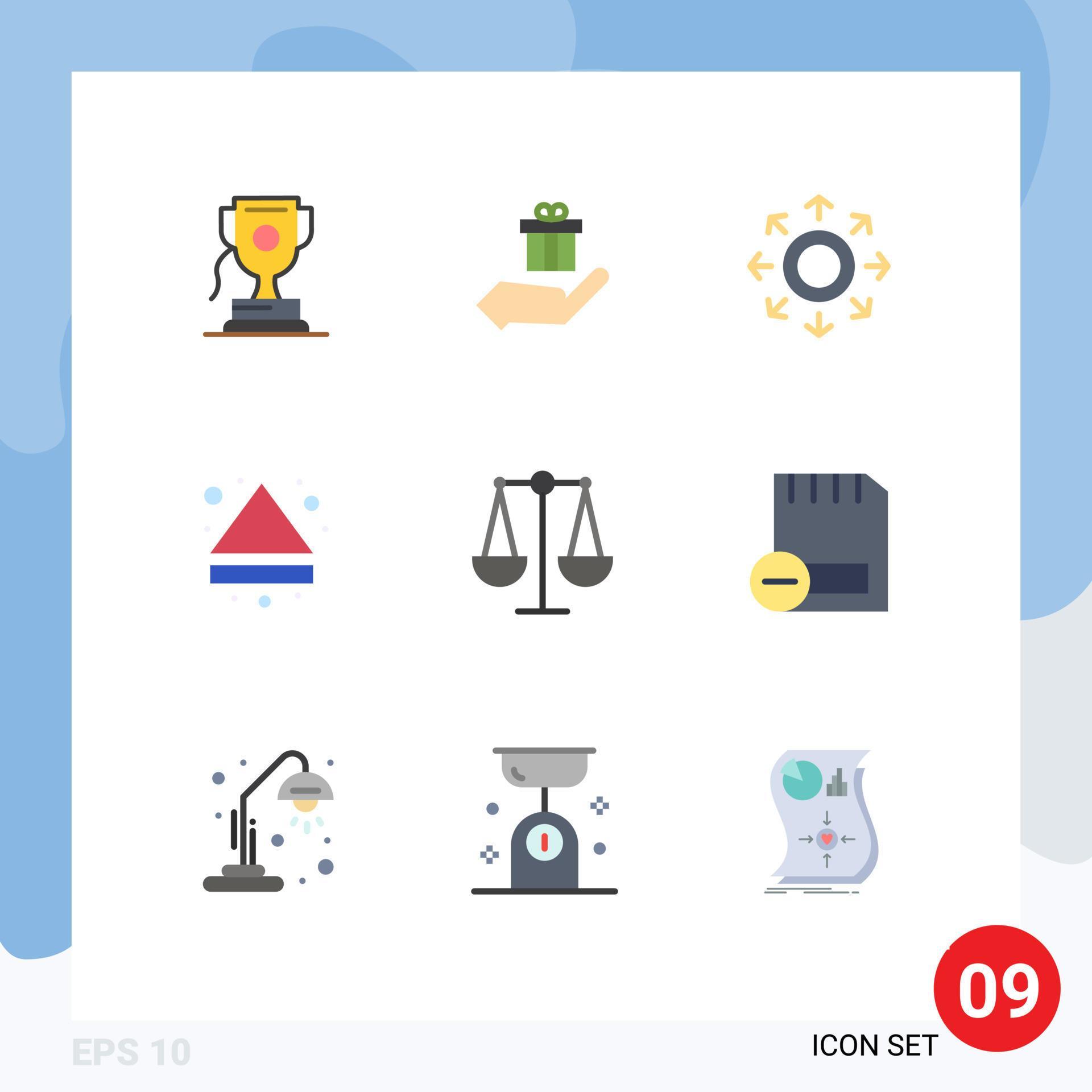 Flat Color Pack of 9 Universal Symbols of justice down network multimedia arrow Editable Vector Design Elements Stock Free