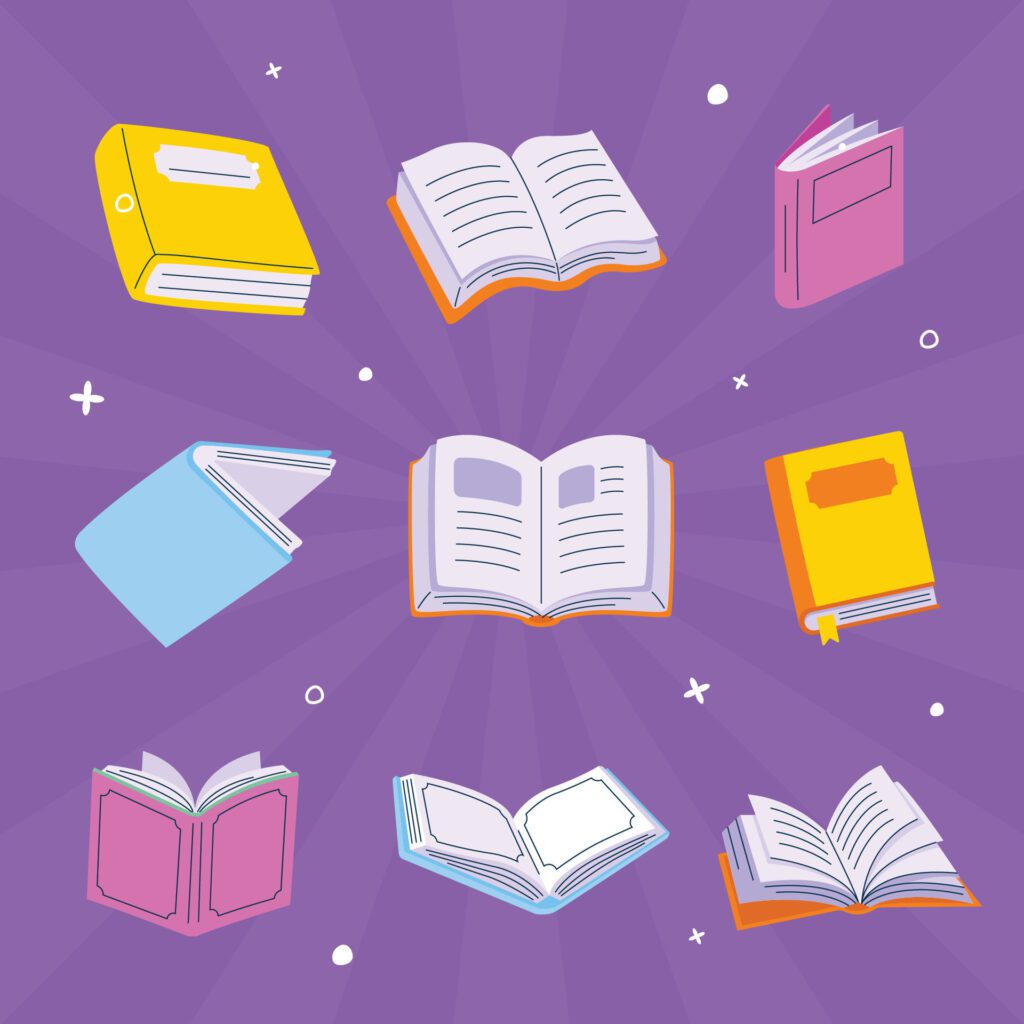 of books on purple background Free Vector