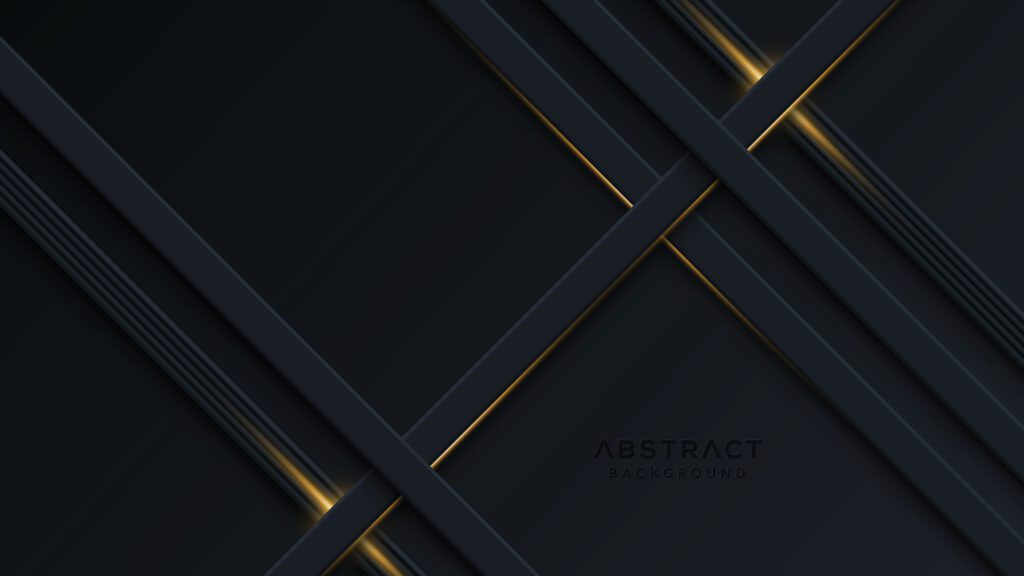 Abstract black background with diagonal golden lines Free Vector