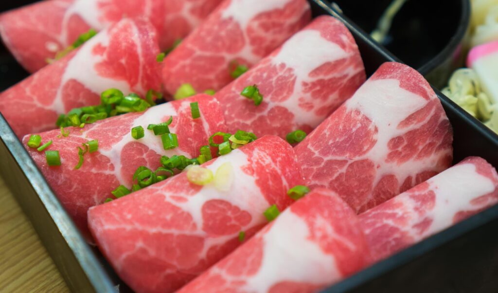 Pork fresh new slide in the restaurant, Japan food and Korea Food. Stock Free