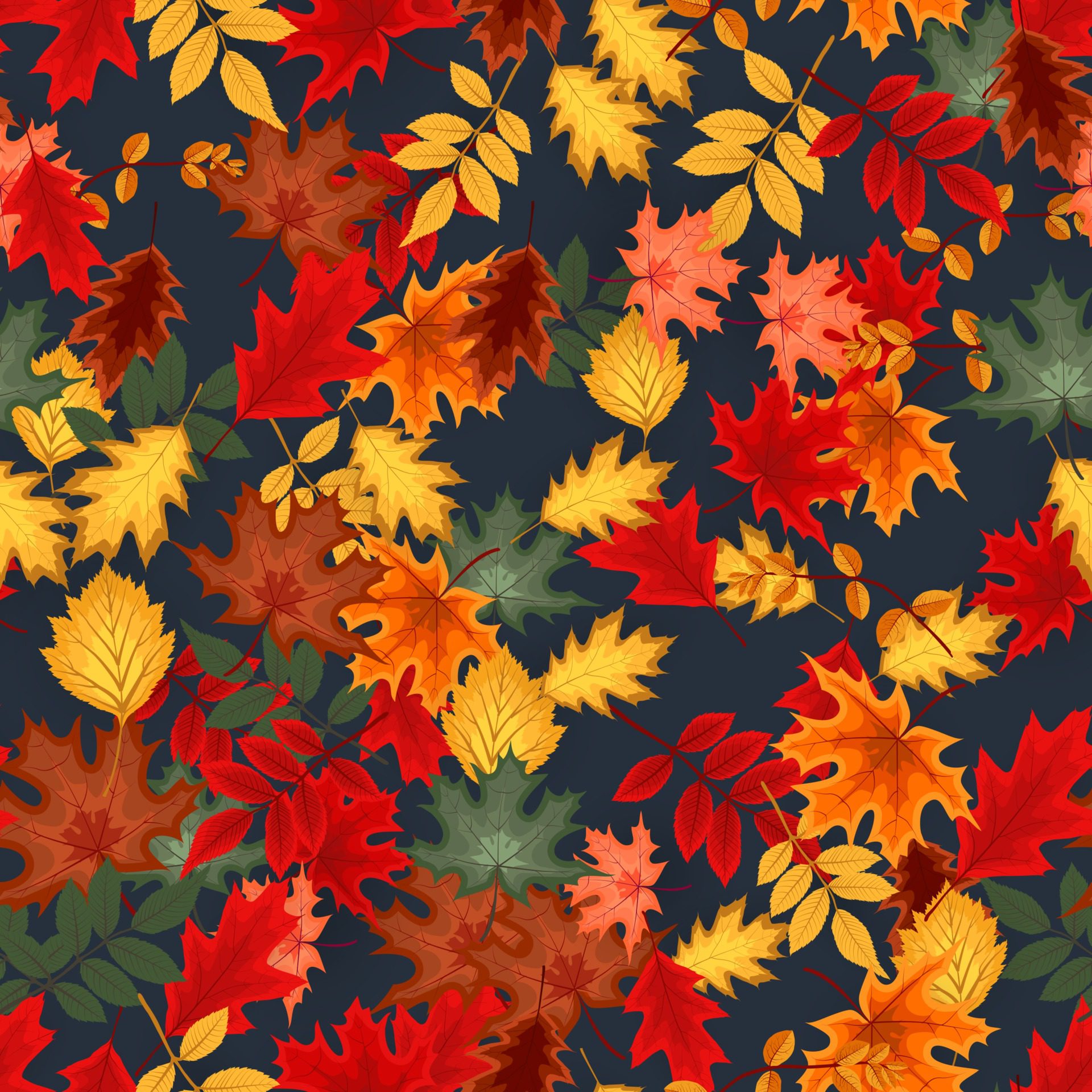 Autumn Seamless Pattern Background with Falling Autumn Leaves. Free Vector