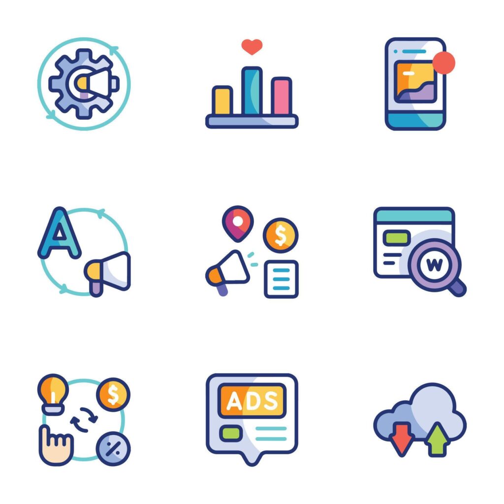 A set of marketing icons in a trendy linear style Stock Free