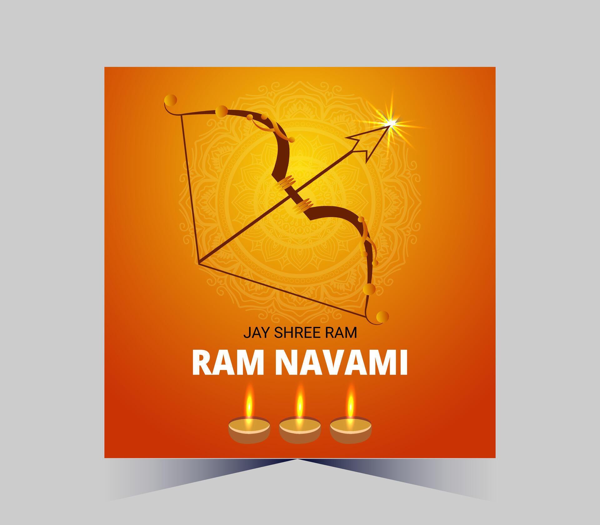 happy ram navami with arrow and diyas Stock Free