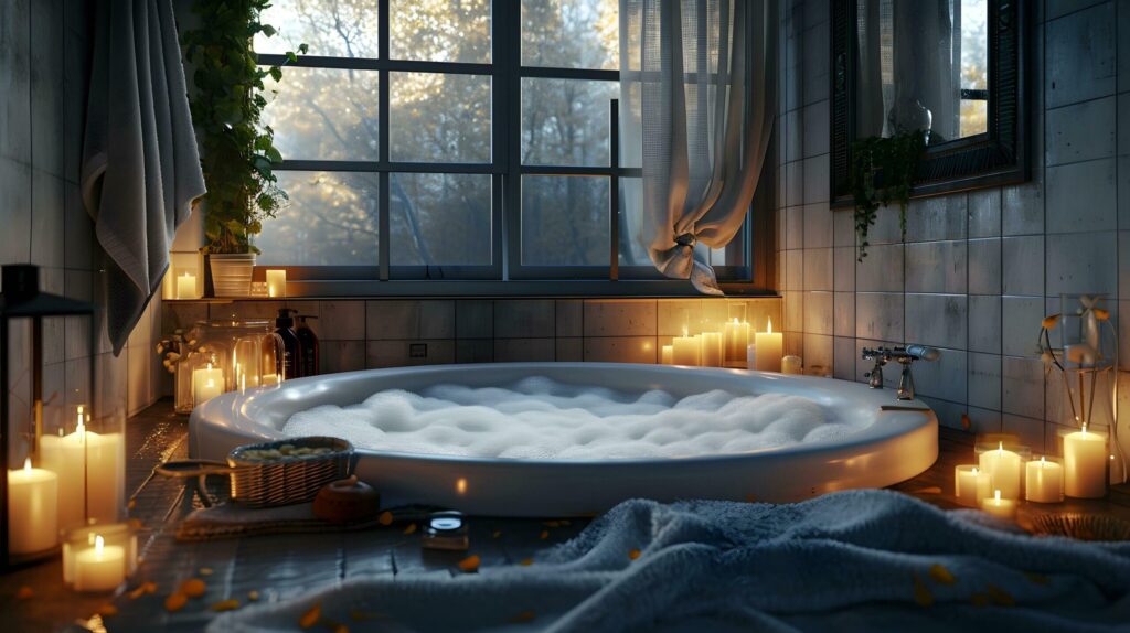 Tranquil Candlelit Bath with Soothing Ambience Free Photo