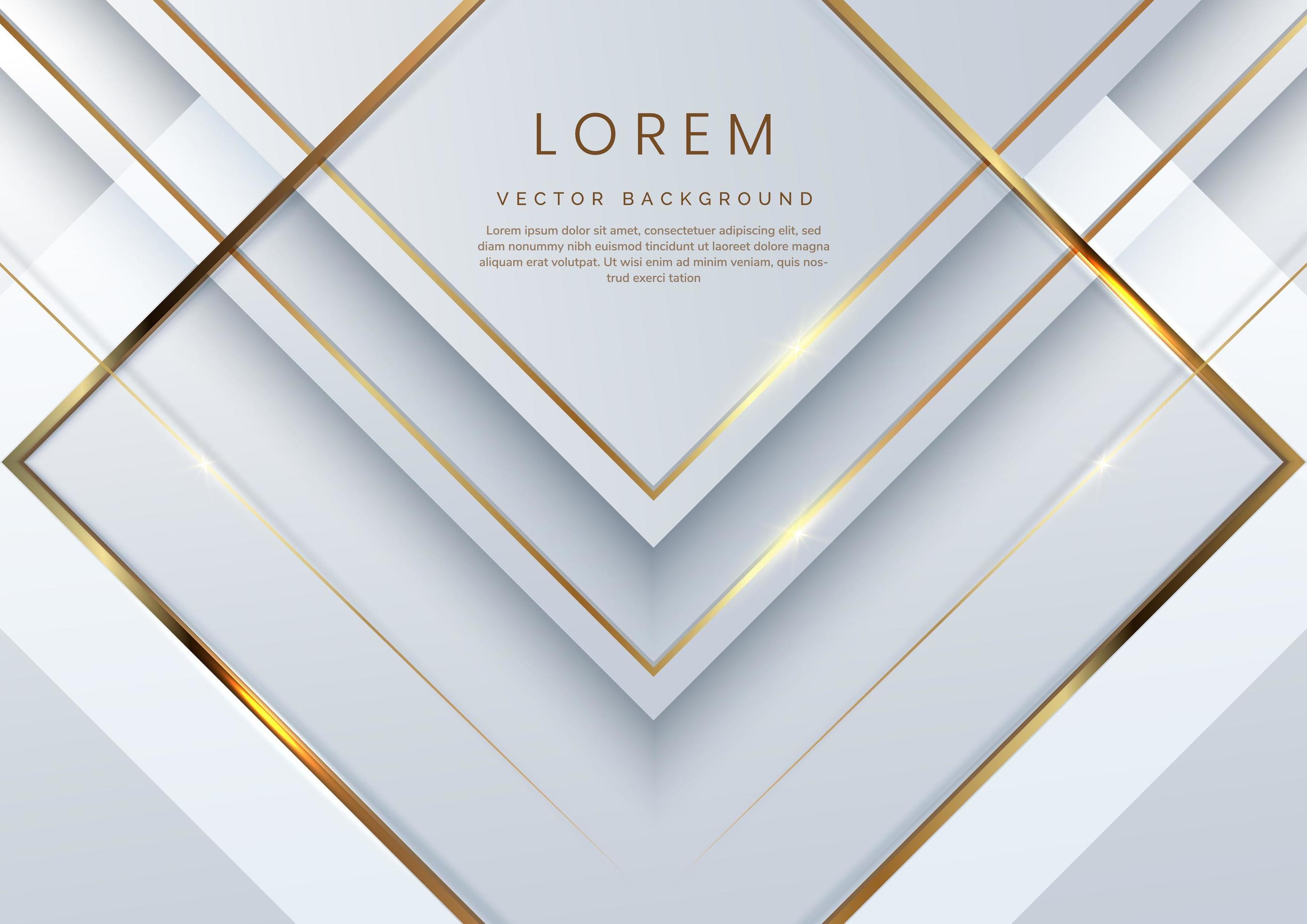 Abstract 3d modern luxury template white and silver arrow background with golden glitter line light sparkle. Stock Free