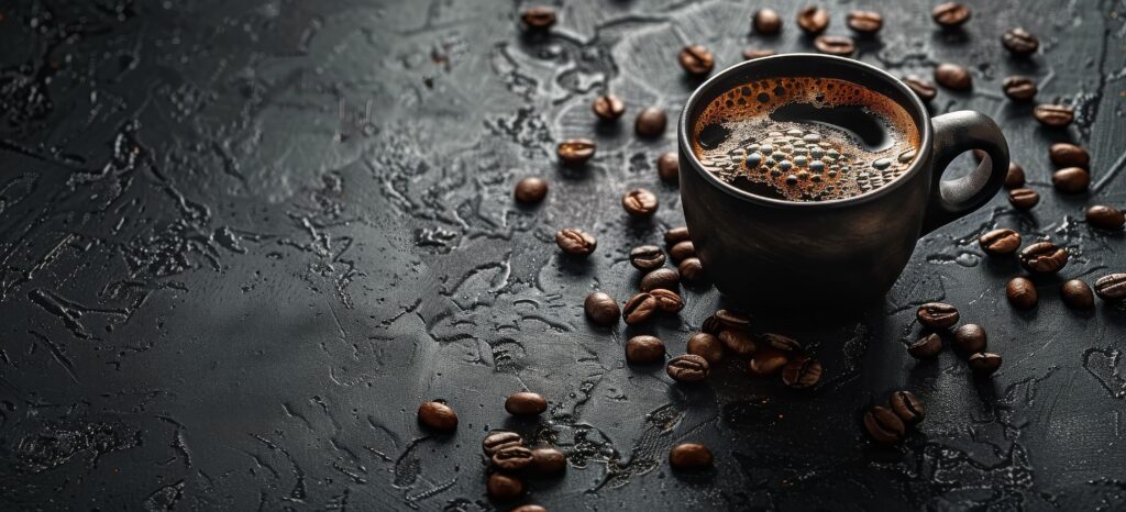 A Cup of Coffee With Coffee Beans on a Dark Background Stock Free