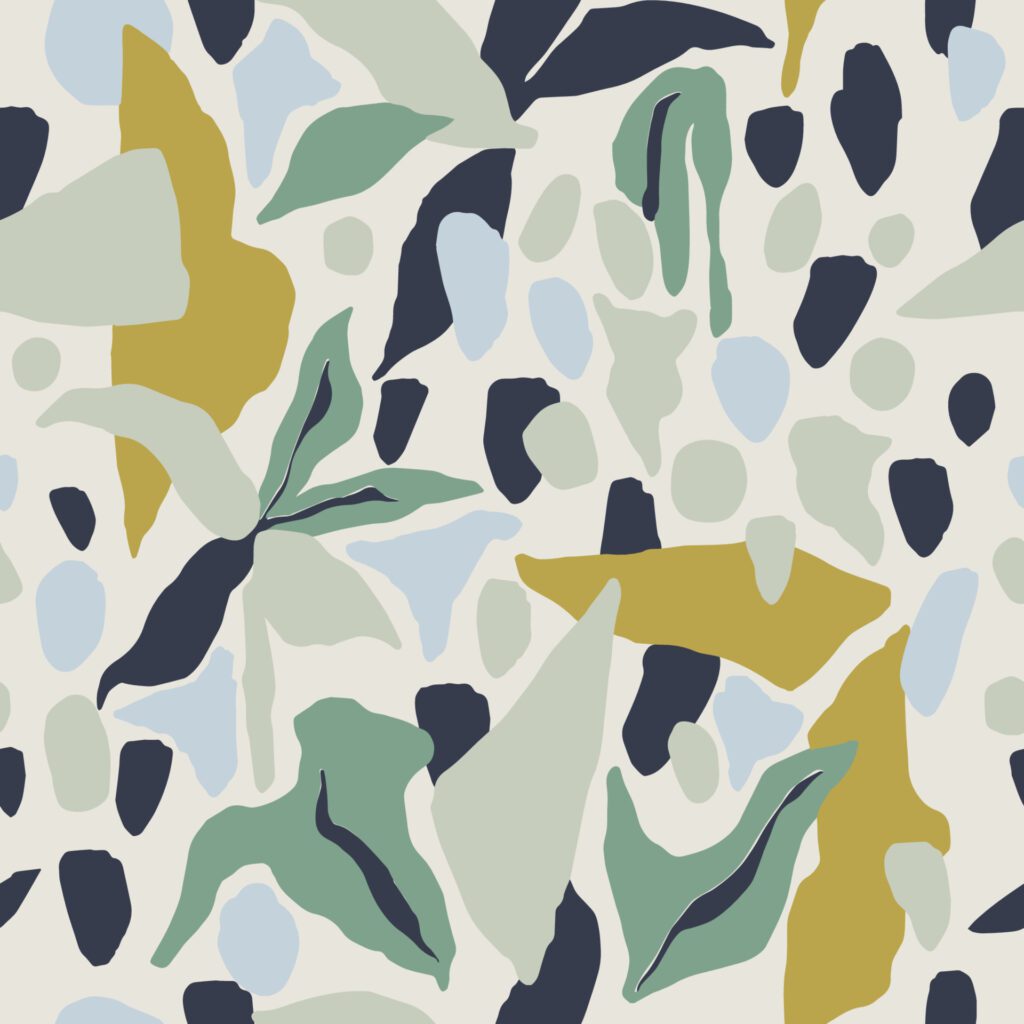 Vector abstract shapes and leaf illustration seamless repeat pattern Free Vector