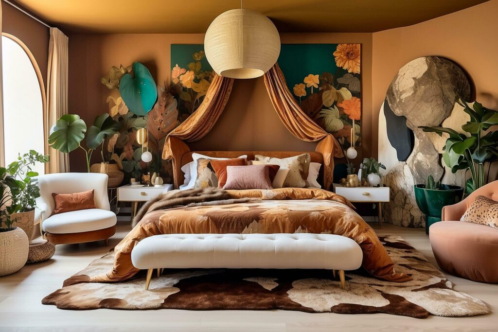 Chic Earth Tones Maximalist Master Bedroom Decor Free Photo