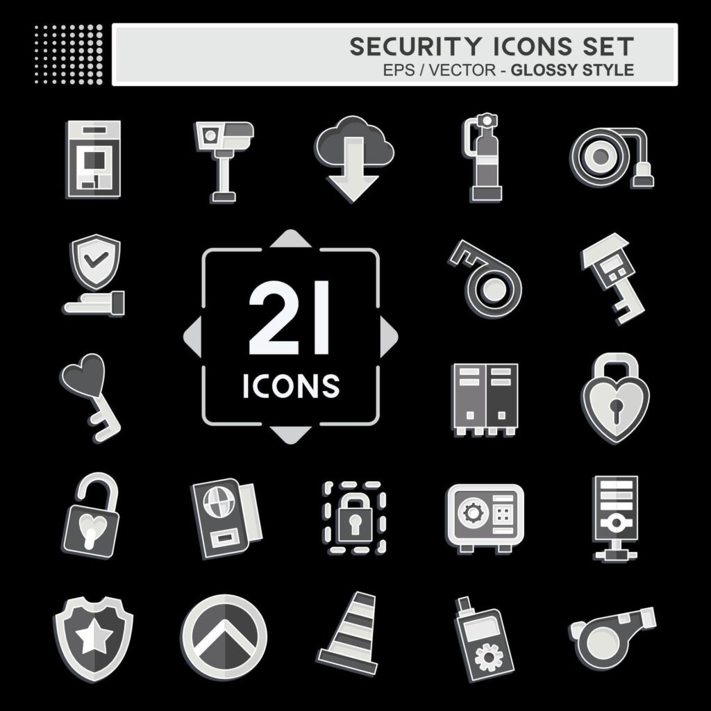 Icon Set Security. related to Technology symbol. glossy style. simple design illustration Stock Free