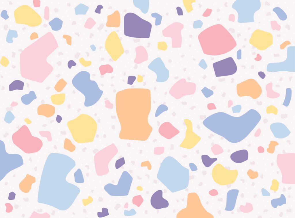 Terrazzo pattern in bright pastel colors. Free Vector