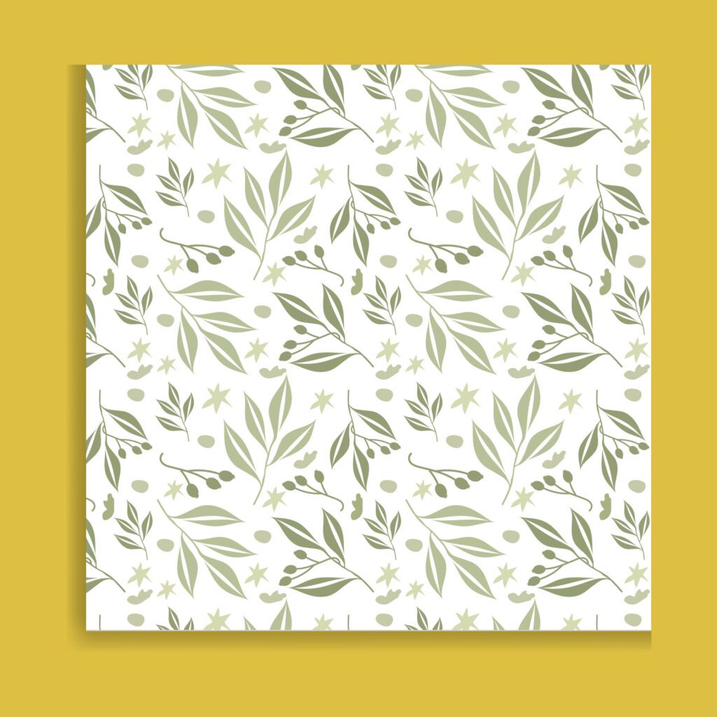 Seamless pattern with green leaves on a white background. Vector illustration. Free Vector