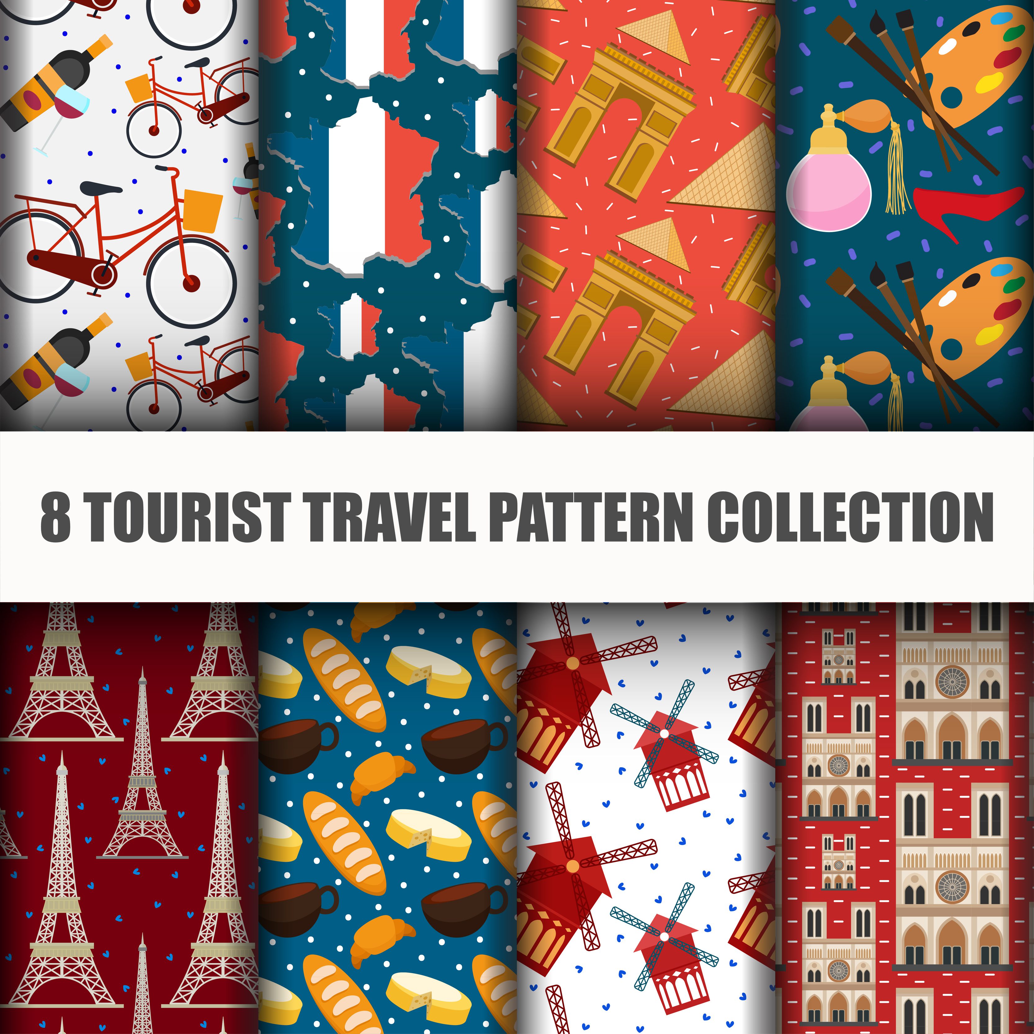 Set of Travel the World Seamless Pattern Free Vector