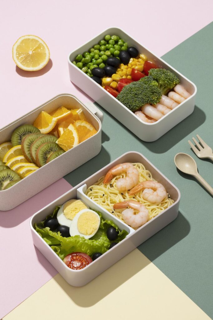 Top view composition food Japanese bento box Stock Free