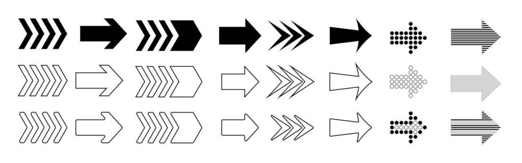 Collection different arrows sign. Black vector arrows on white background Stock Free