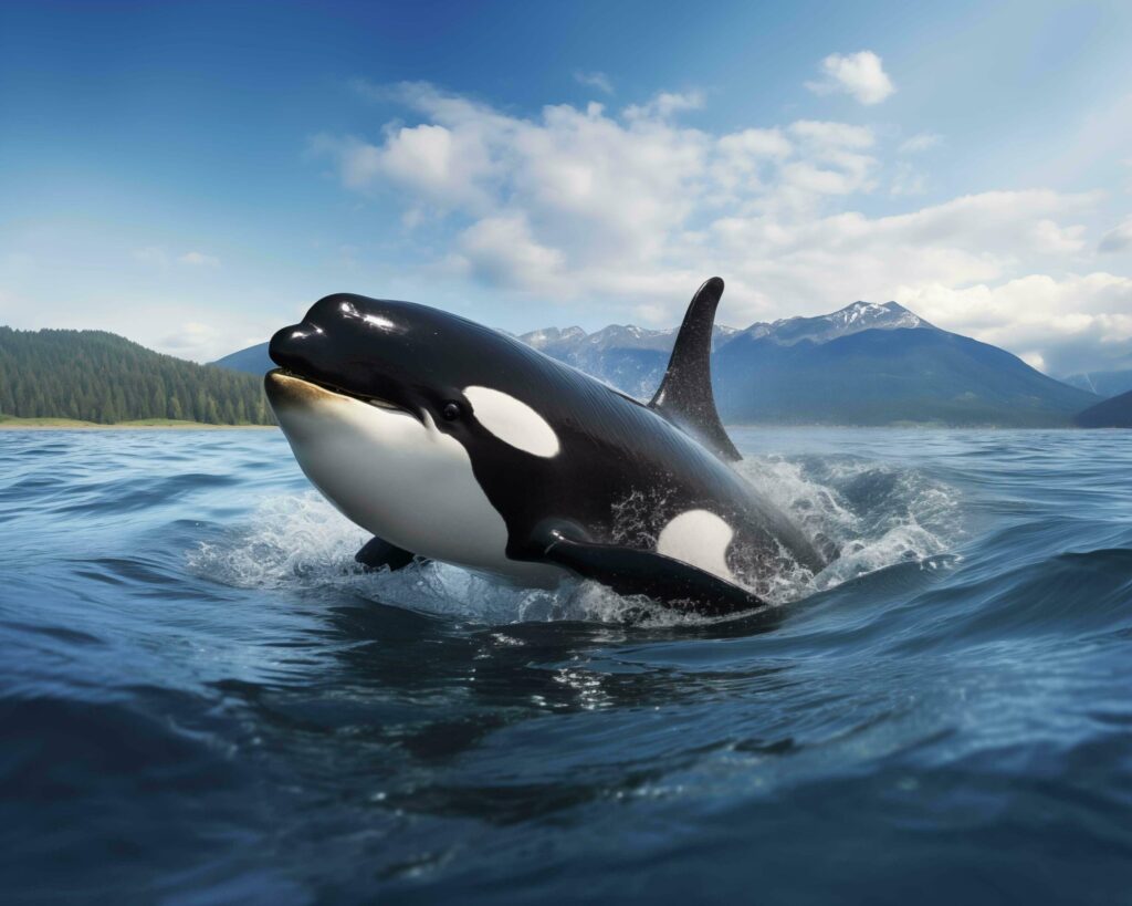 Image of a killer whale floating in the sea. 3d rendering Free Photo