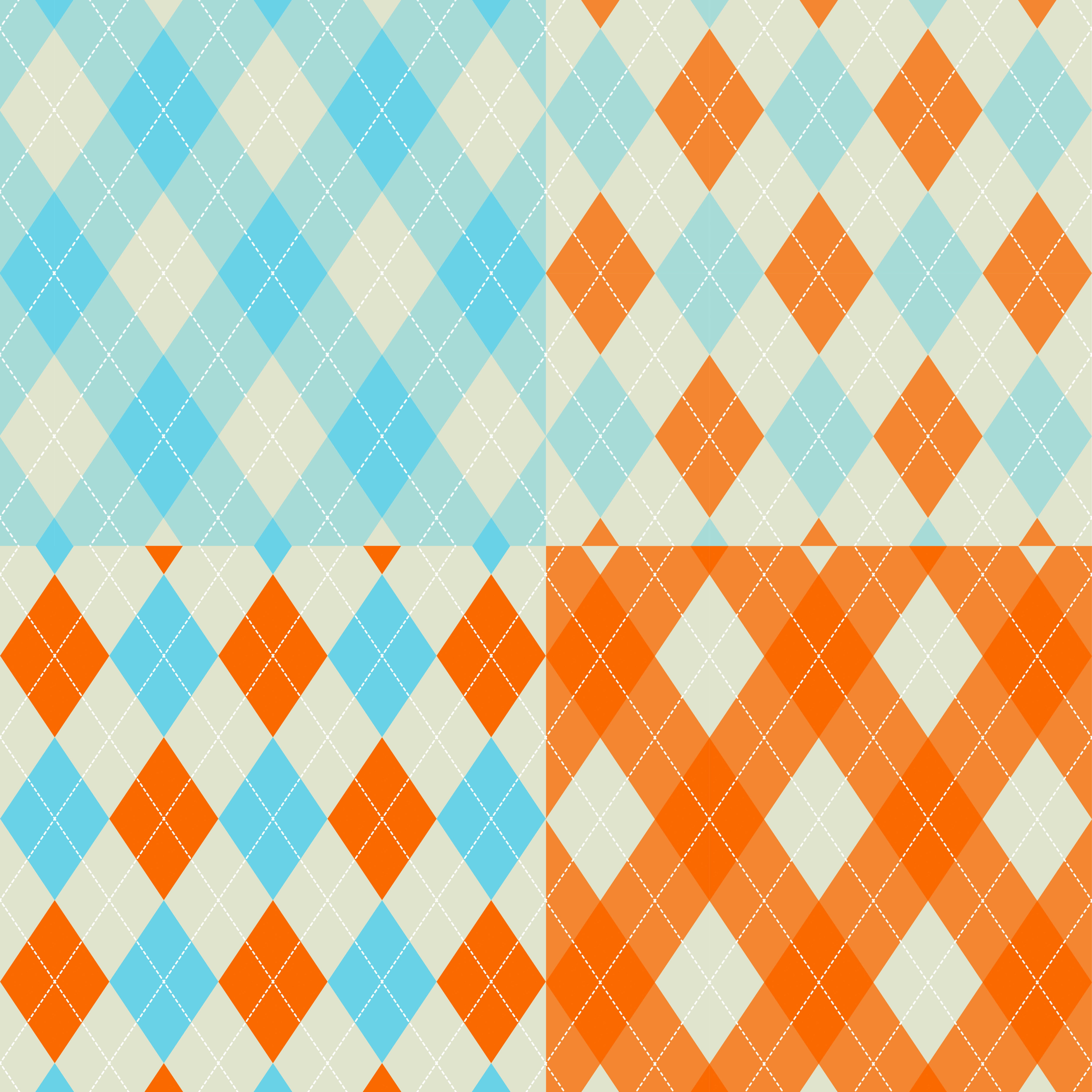 Orange and Blue Seamless argyle pattern set Free Vector