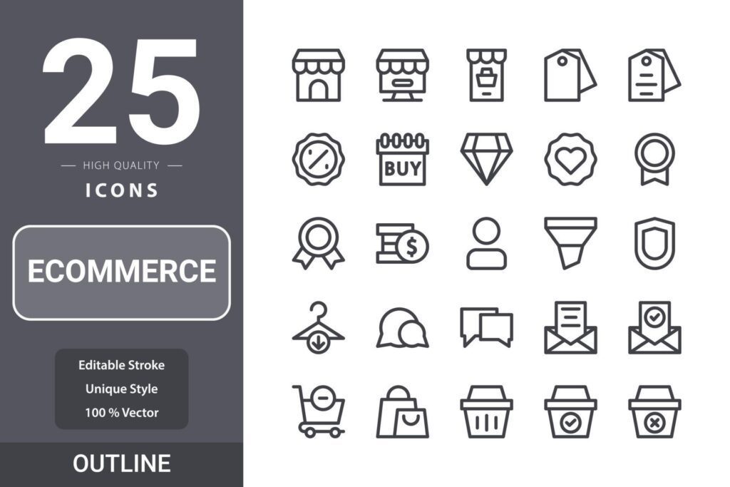 Ecommerceicon pack for your web site design, logo, app, UI. Ecommerce icon outline design Stock Free