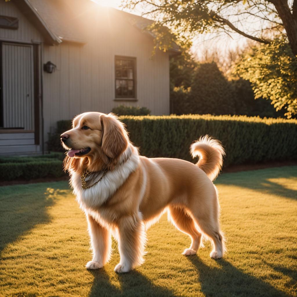 Dog, fluffy coat, backyard by @ai_generated