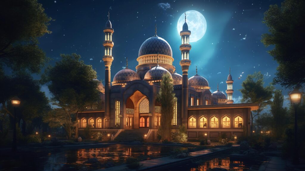 Amazing mosque image night sky with stars, Technology Stock Free