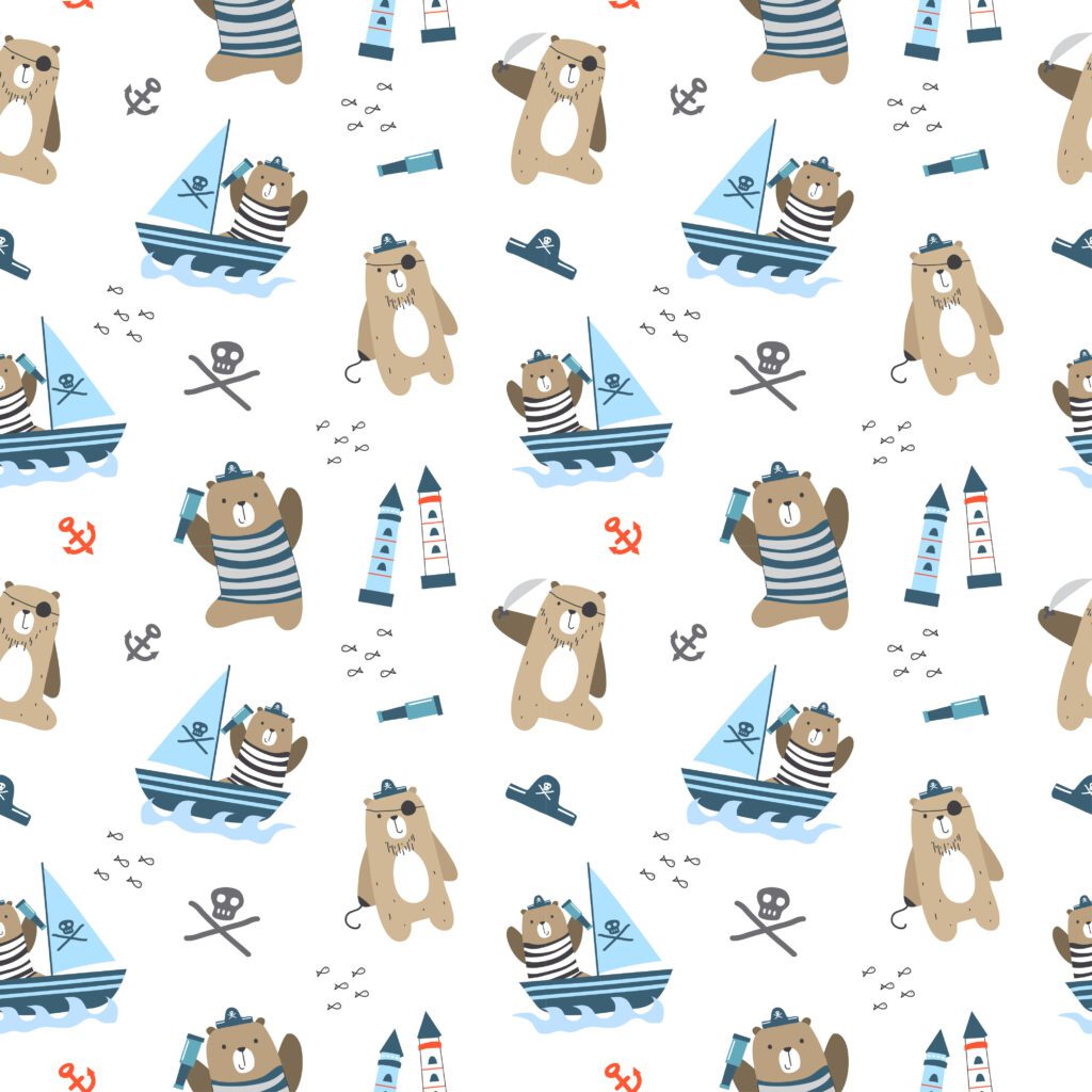 Kids baby pattern of cute bear with pirates concept Free Vector