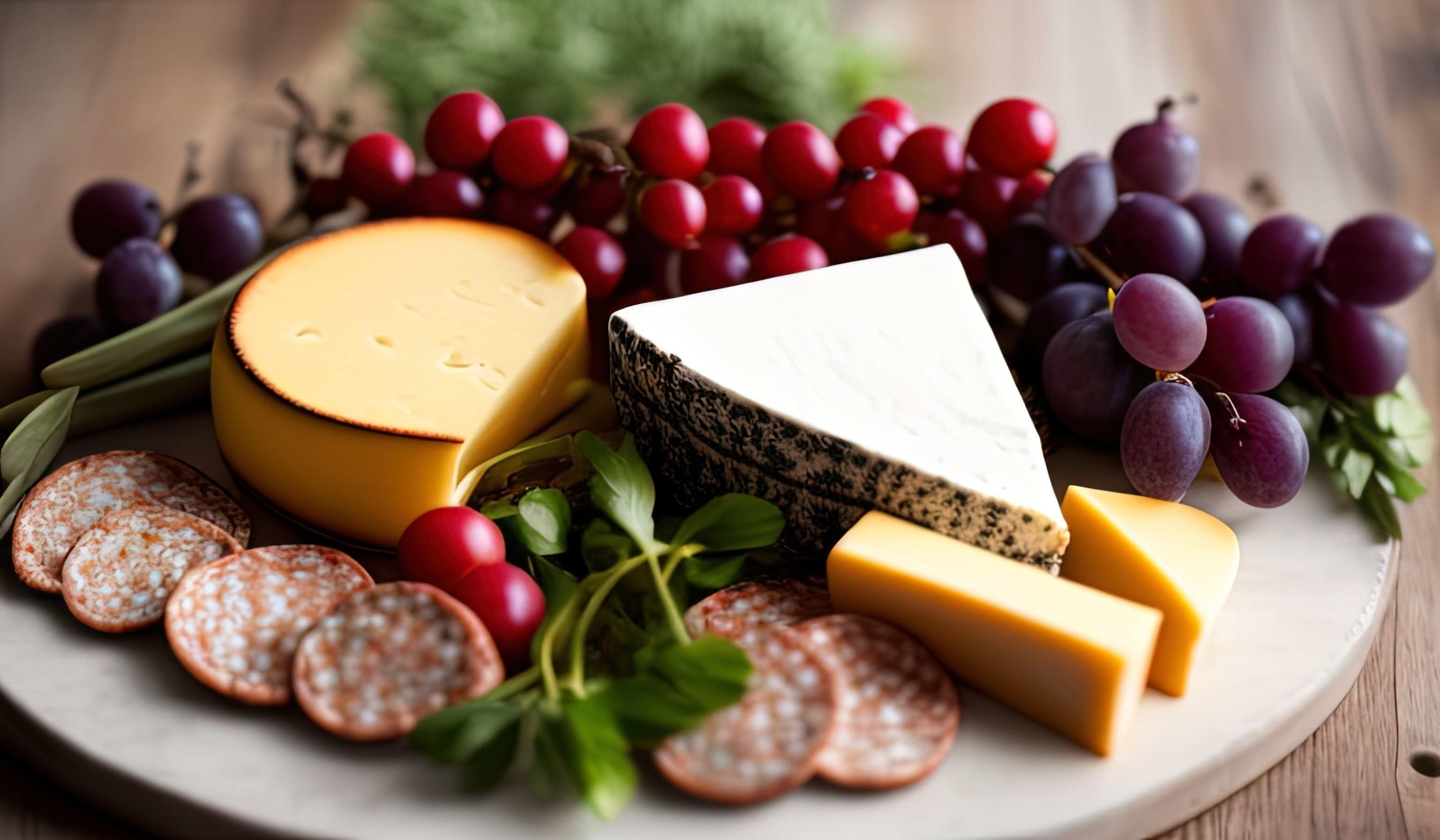 rofessional food photography close up of a Cheese and charcuterie board sitting on top of a table Stock Free