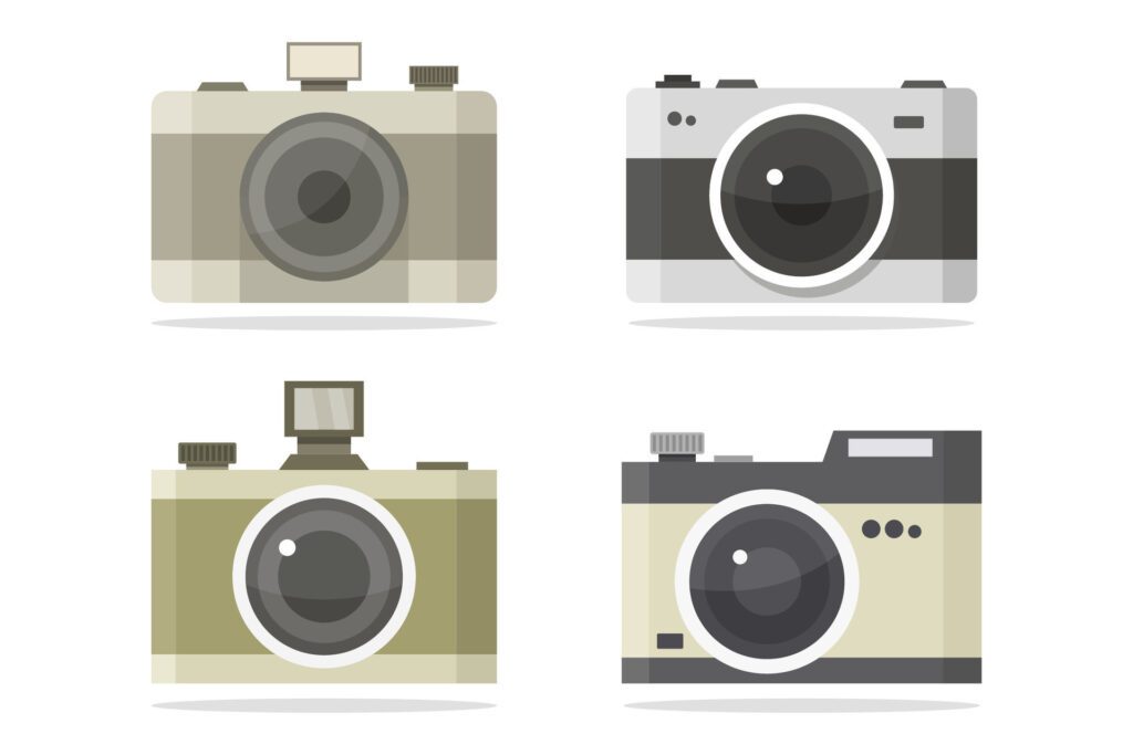 Cameras on white background Free Vector