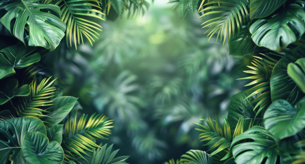 
									Lush Green Tropical Leaves With Blurred Background Stock Free