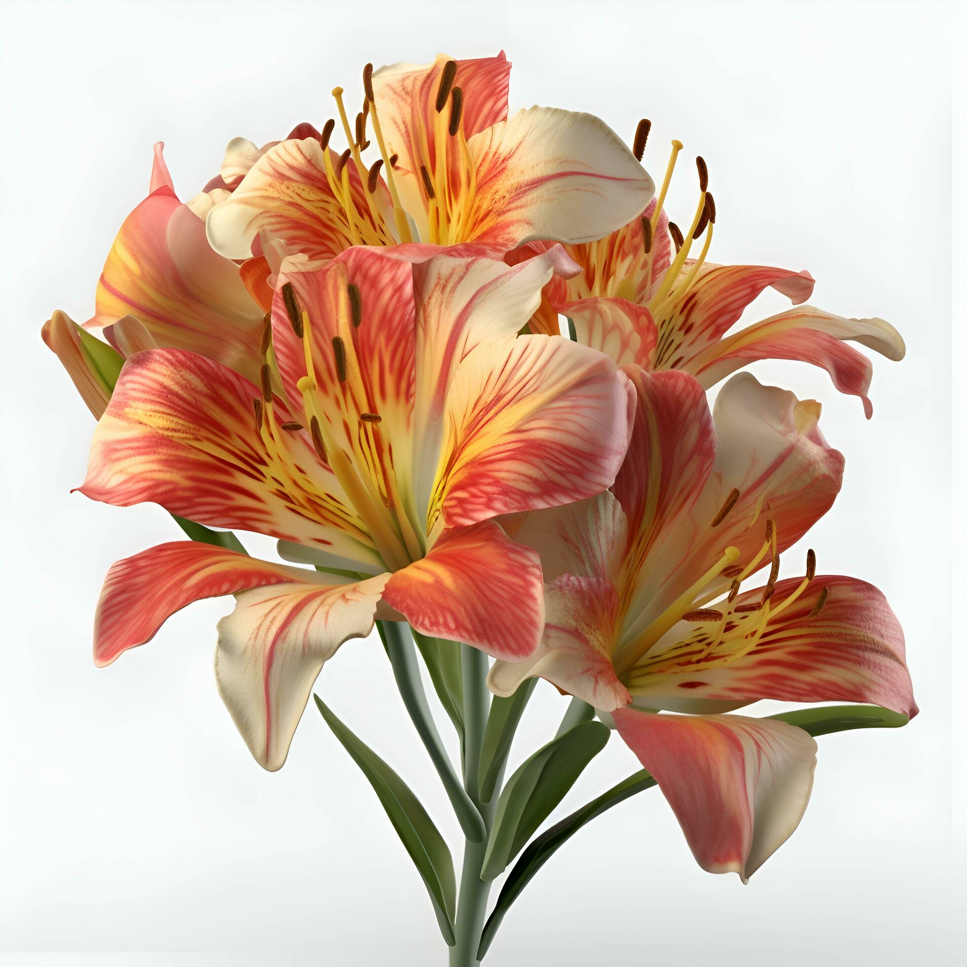 Flower bouquet of red and yellow lilies isolated on white background Stock Free