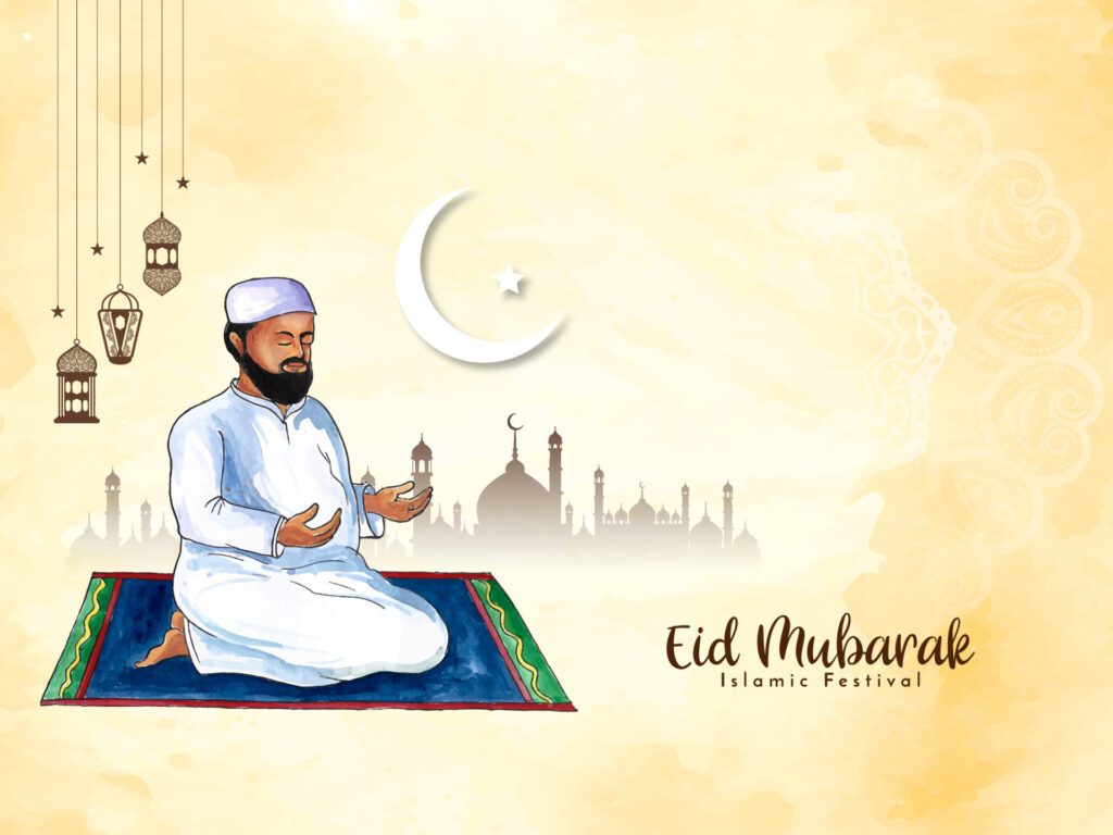 Religious Islamic Eid Mubarak festival background design Free Vector