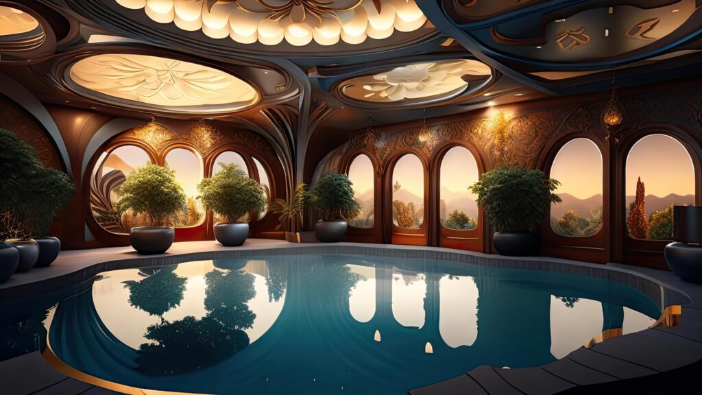 Interior of a hotel room with a swimming pool. Stock Free