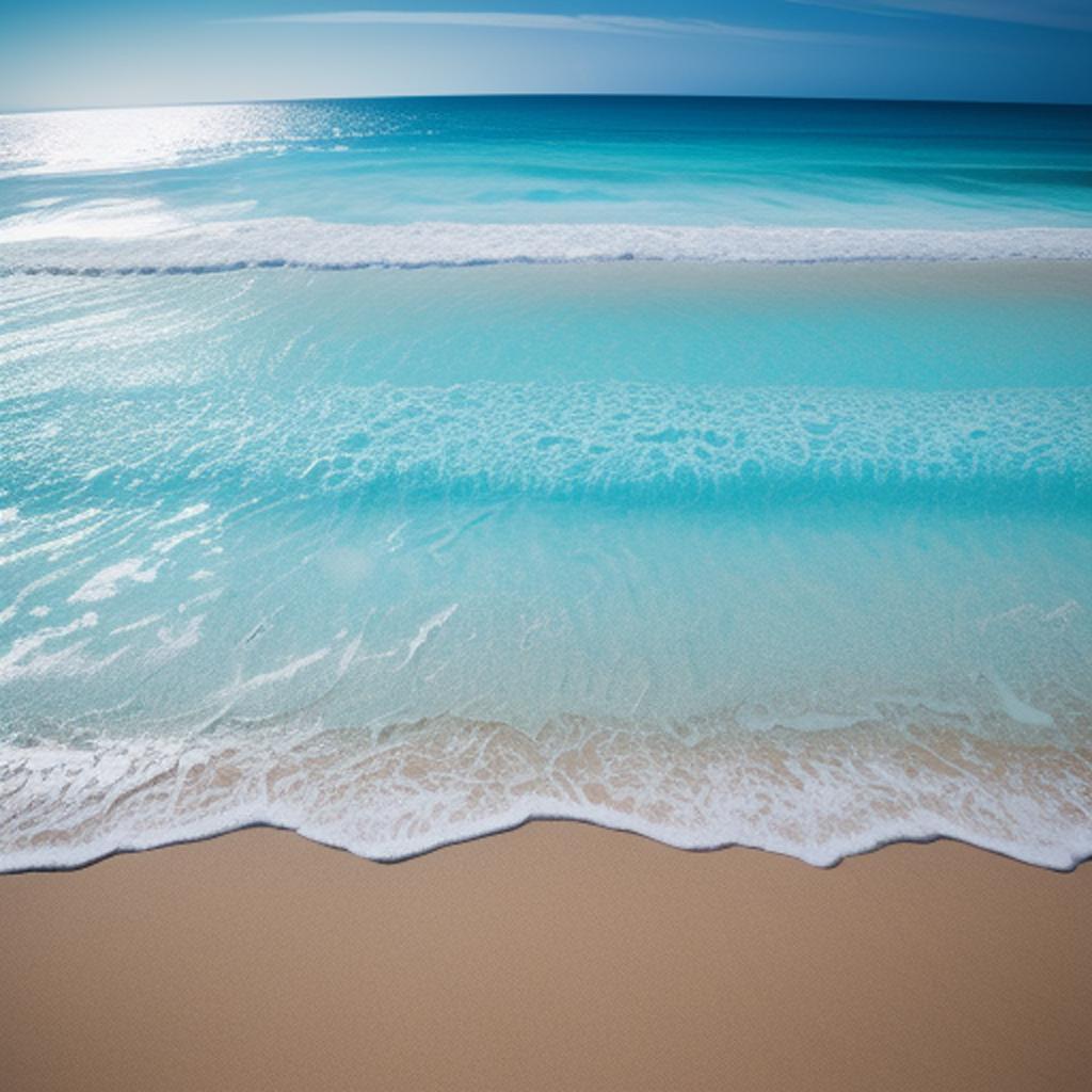 Sandy blue beach by by @ai_generated