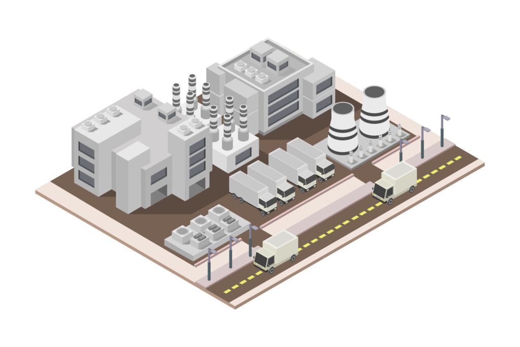 Isometric nuclear power plant on white background Free Vector