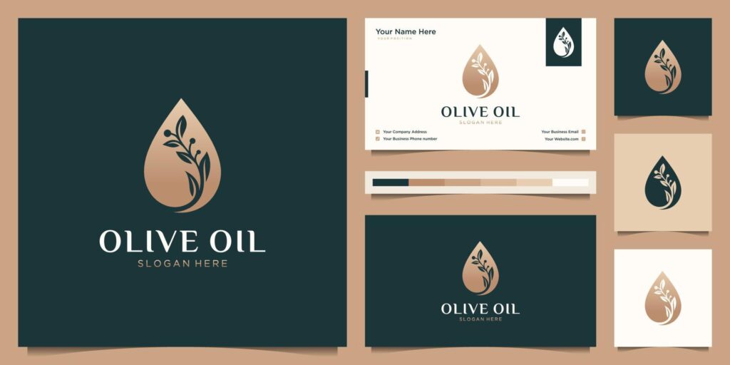 Olive oil flower branch tree luxury template, oil drop feminine logo design and business card Stock Free and Free SVG