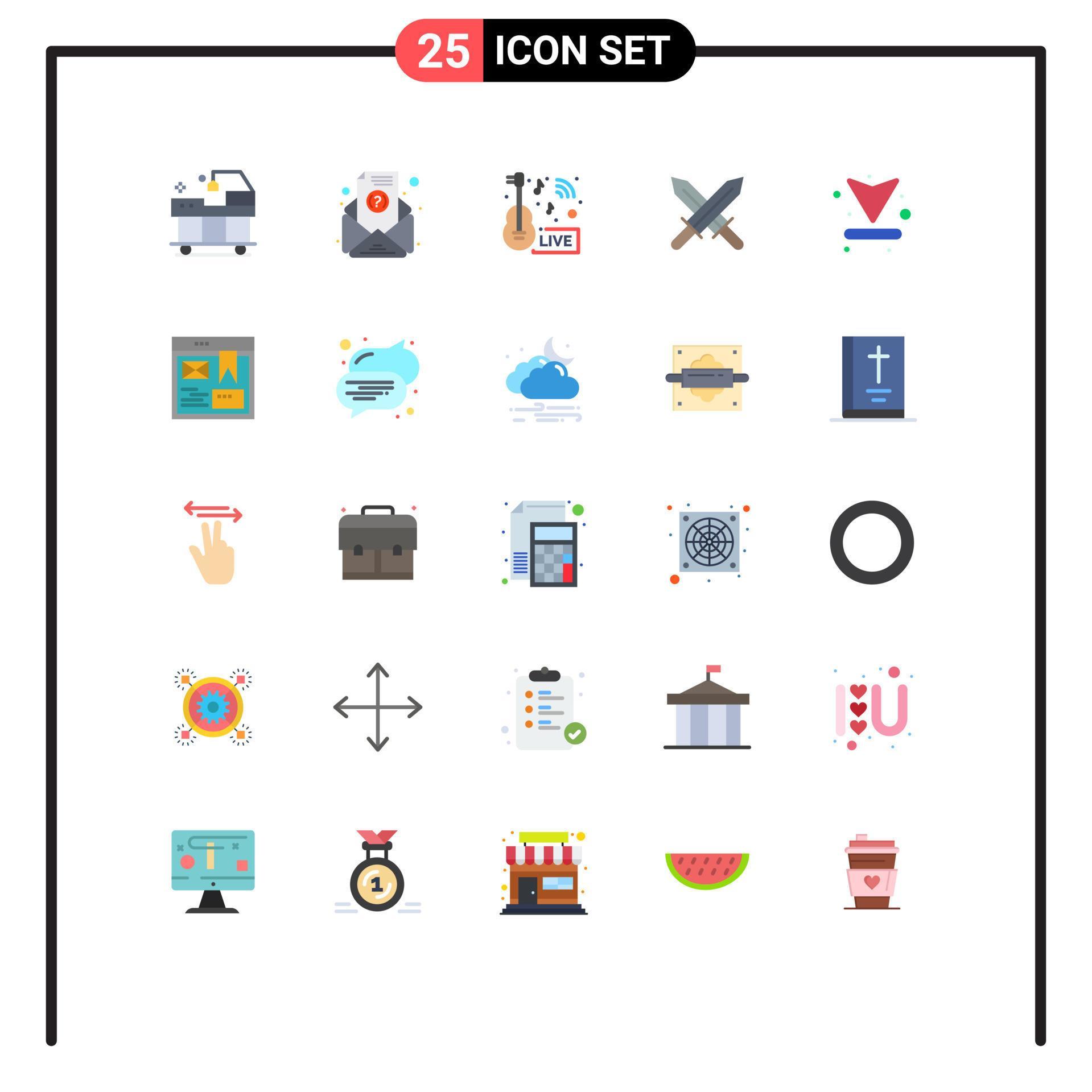 Universal Icon Symbols Group of 25 Modern Flat Colors of up arrow entertainment swoeds sword Editable Vector Design Elements Stock Free