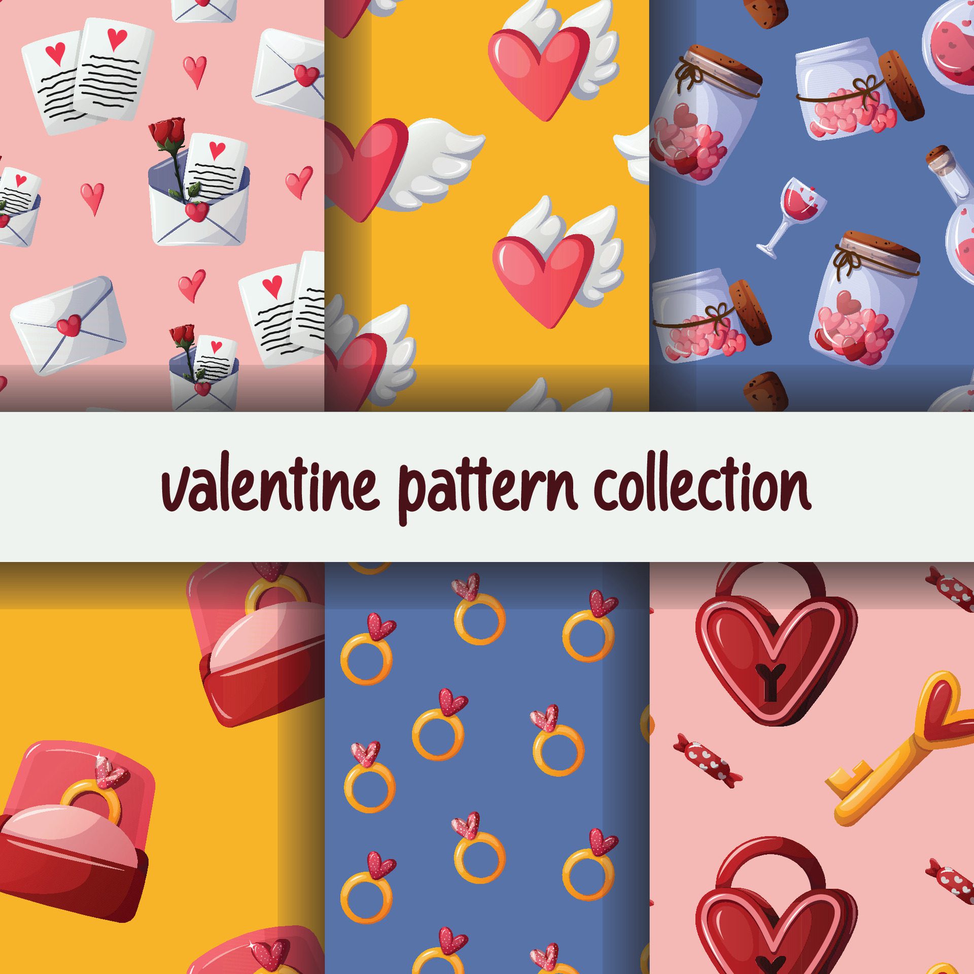 valentine element illustration pattern collection Free Vector