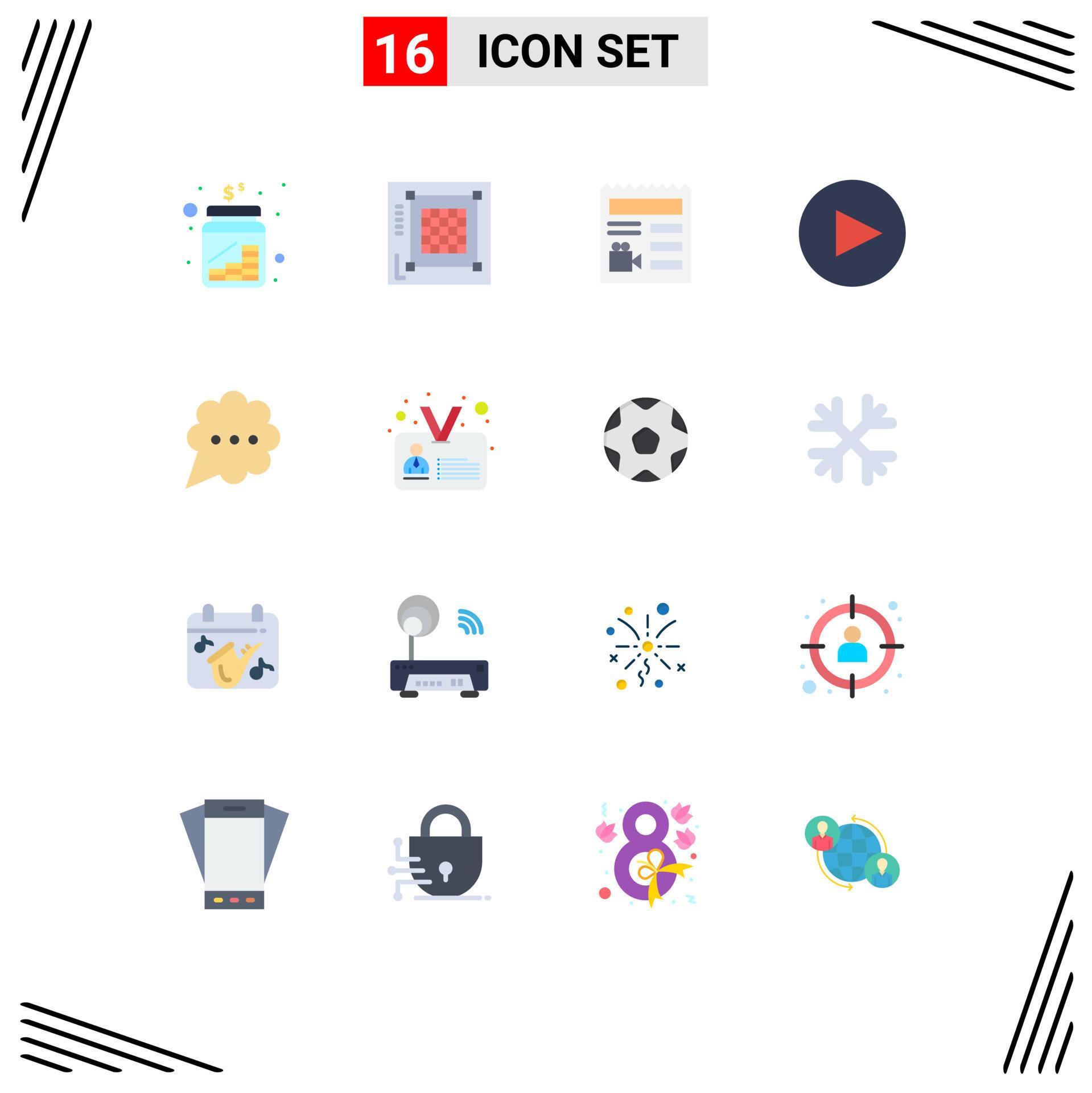 Set of 16 Modern UI Icons Symbols Signs for chat play web arrow video Editable Pack of Creative Vector Design Elements Stock Free