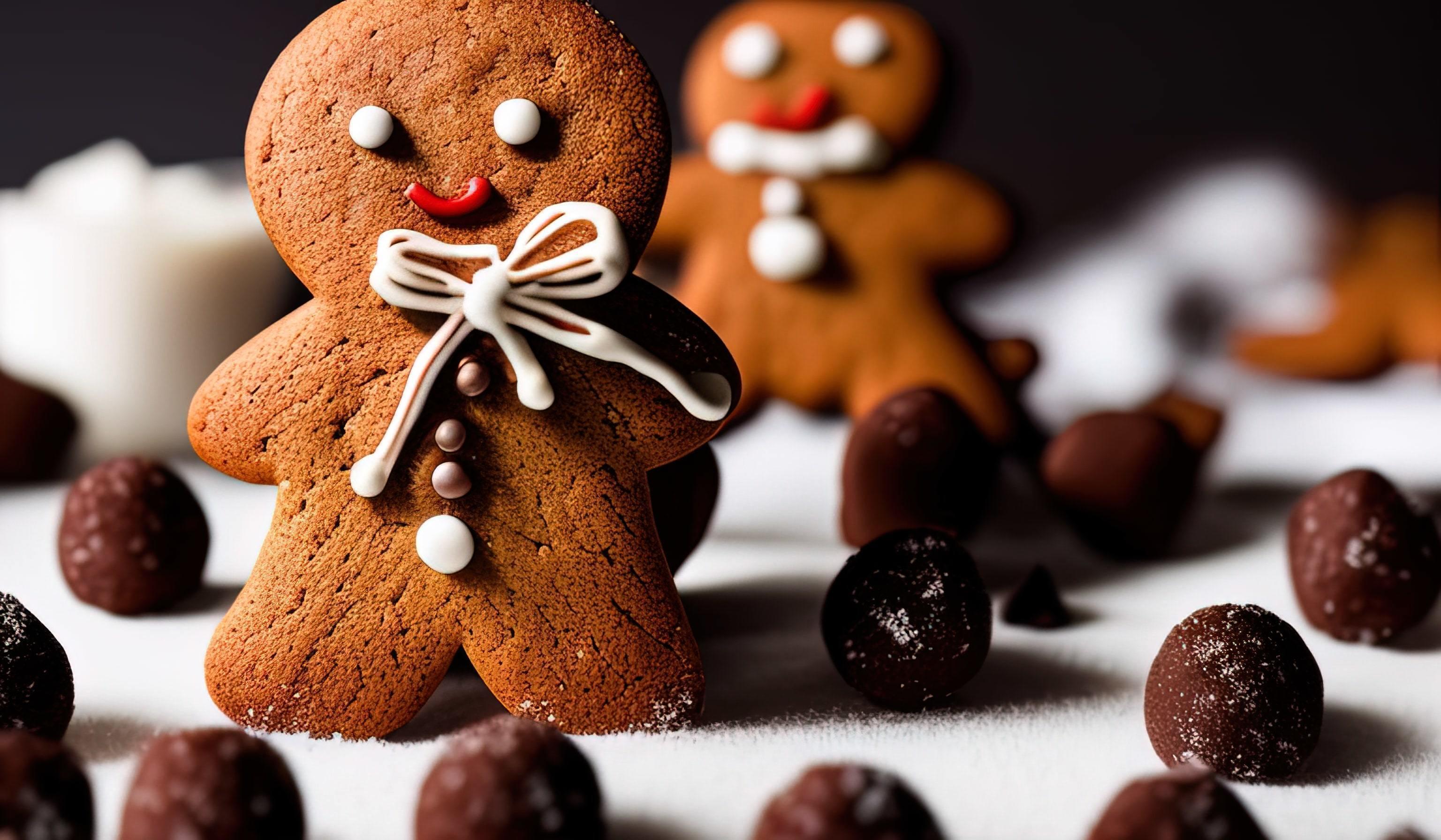 professional food photography of a Three gingerbread man cookies fall Stock Free