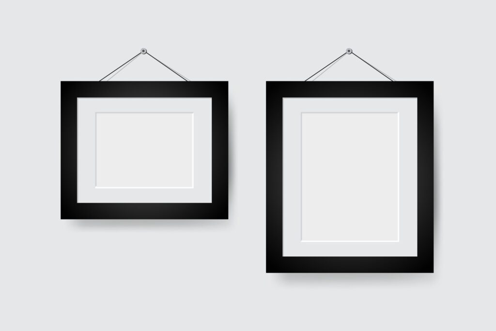 Blank photo two frame on gray background Free Vector