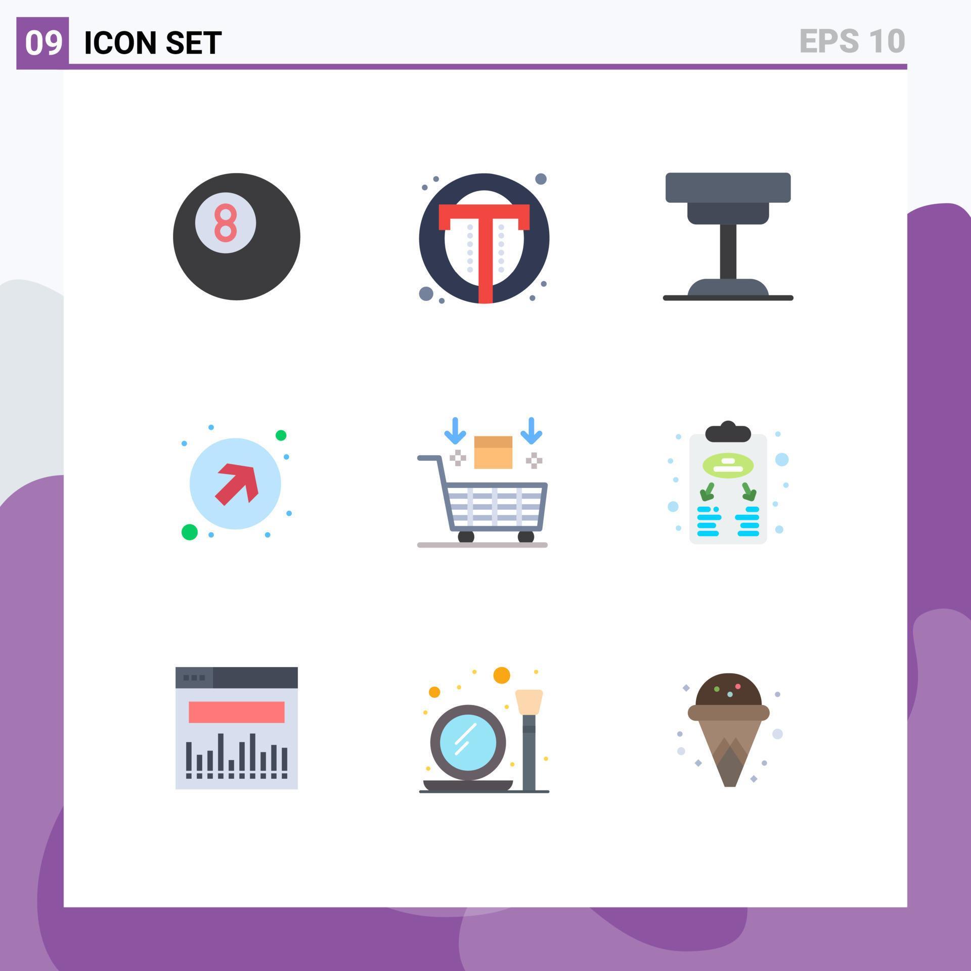 Modern Set of 9 Flat Colors and symbols such as cart right up desk up arrow Editable Vector Design Elements Stock Free