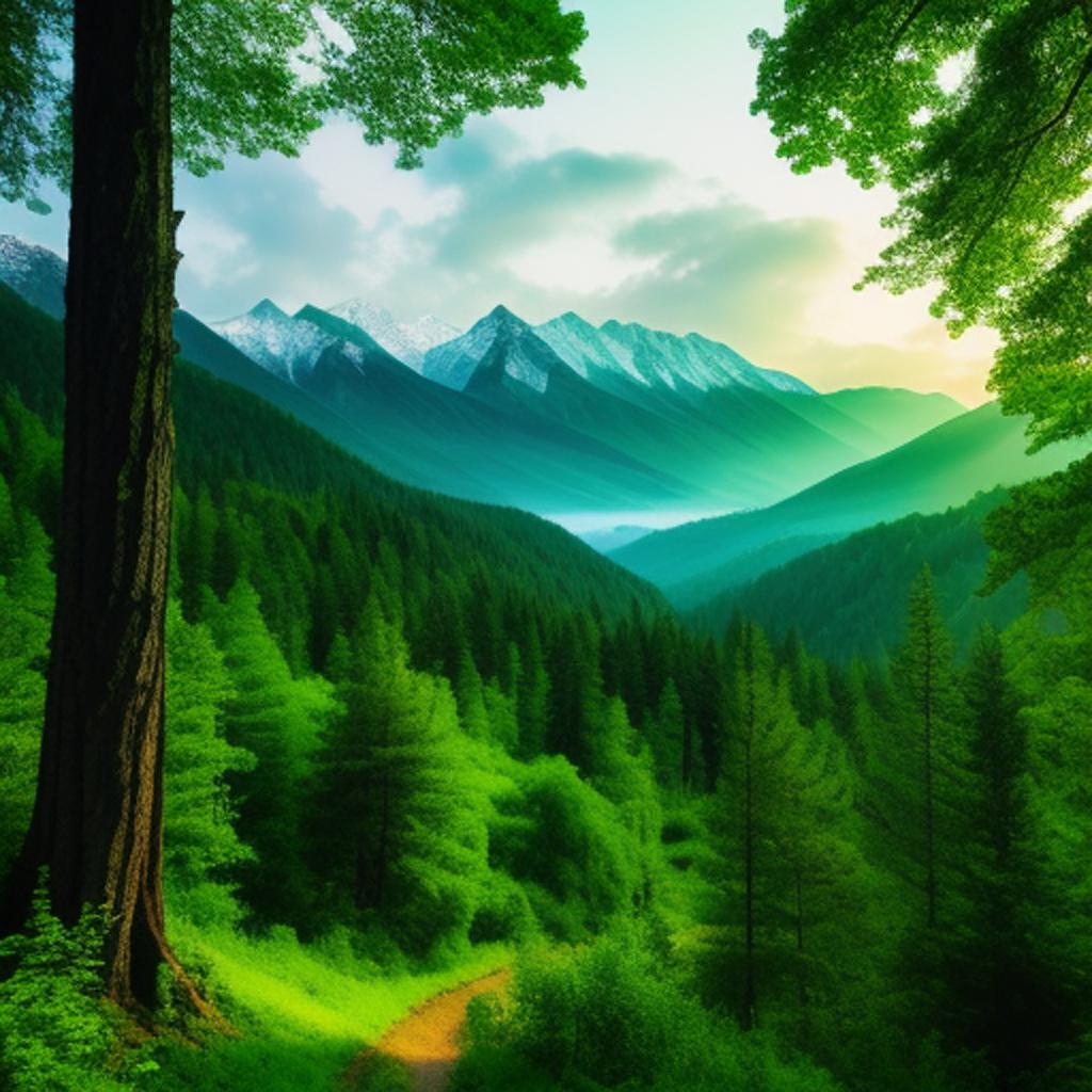 Green mystical mountains forest by @ai_generated