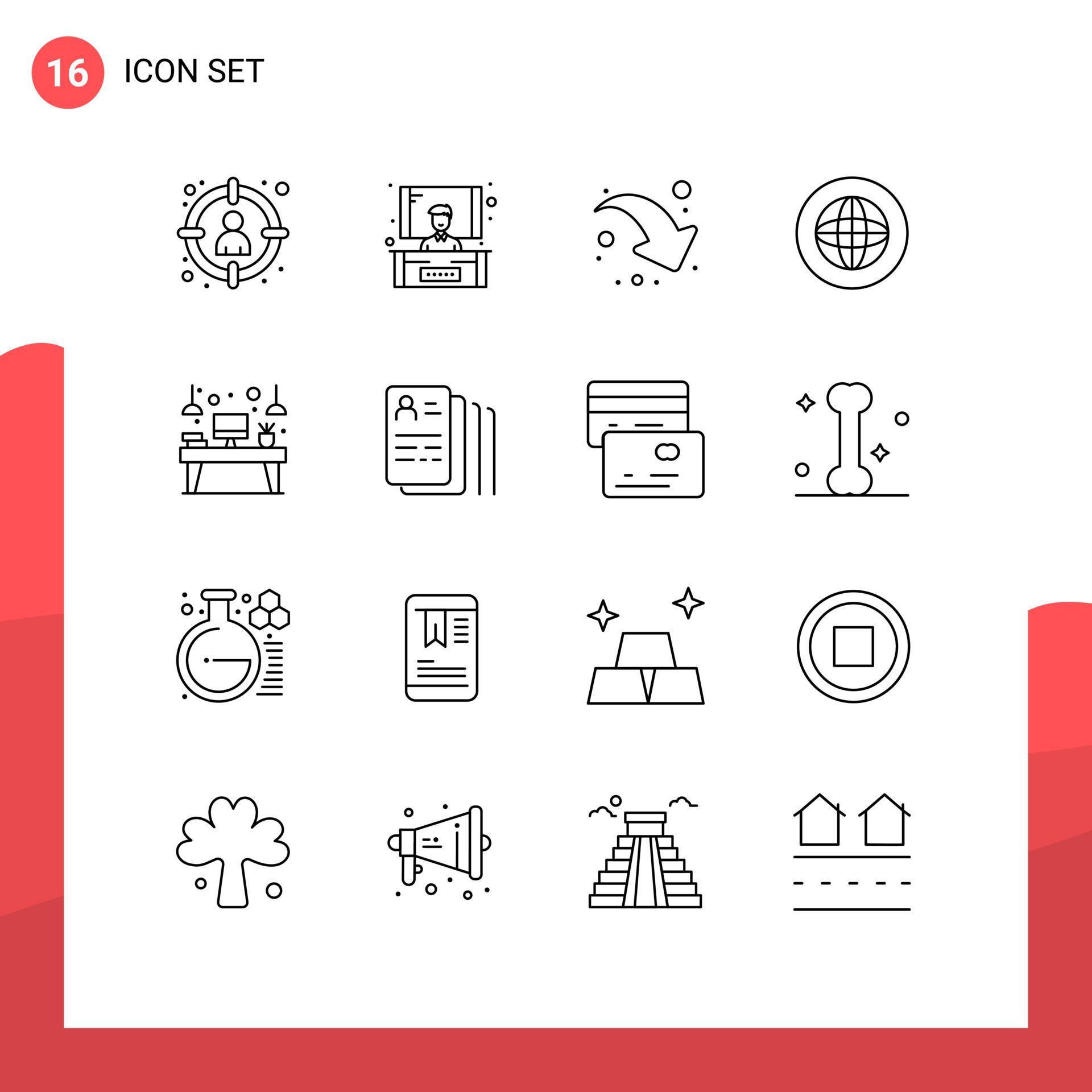 16 Universal Outlines Set for Web and Mobile Applications interior support arrow help communication Editable Vector Design Elements Stock Free