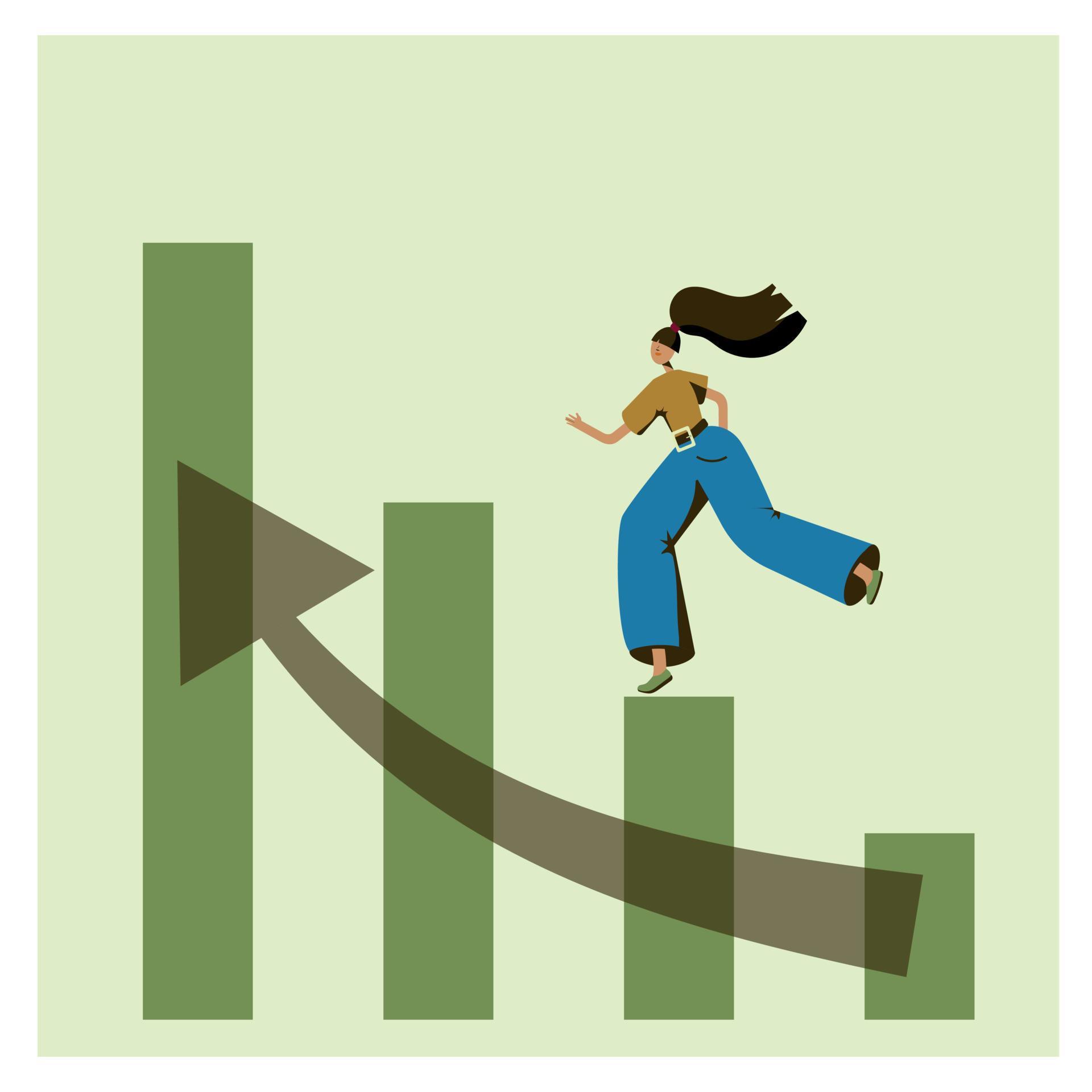 growth in business and income. Vector illustration of a businesswoman running up a graph with an arrow Stock Free