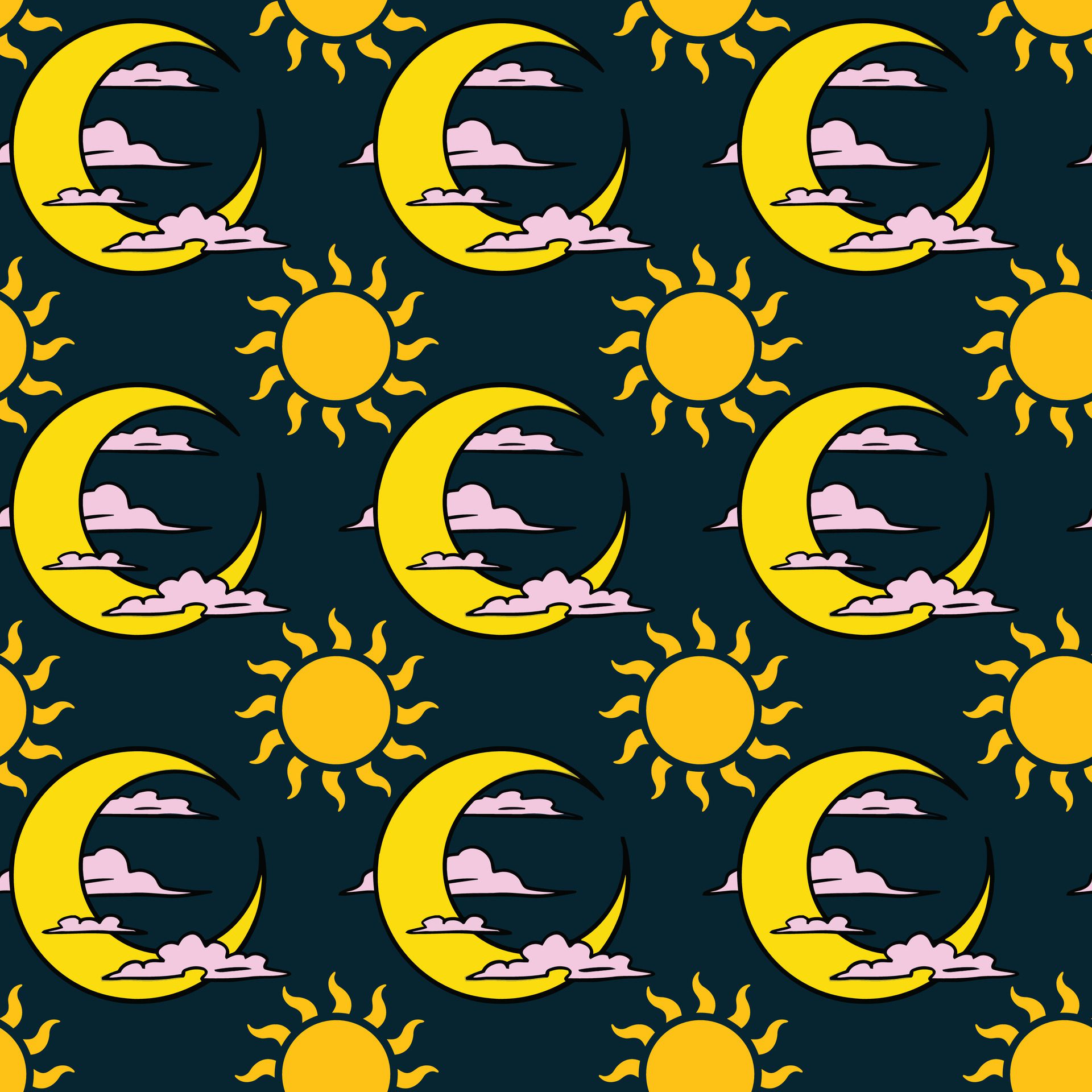 Shining Sun With Moon Seamless Pattern Design Free Vector